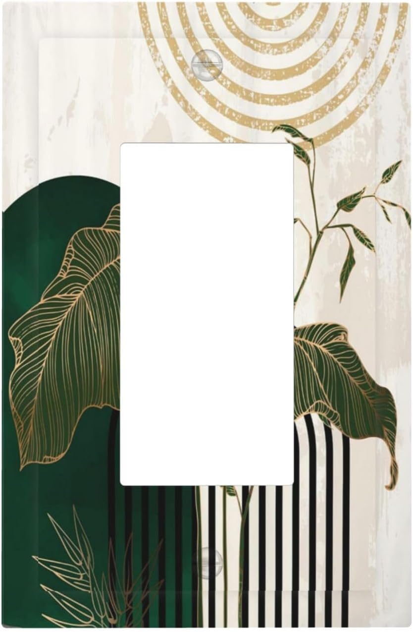 Decorative Outlet Covers Abstract Mid Century Arch Boho Sun Green leaf Unique 1 Gang Single Decora GFCI Device Light Switch Cover Plate 1 Rocker Wall Plate Jumbo Switch Plate Cover image 2