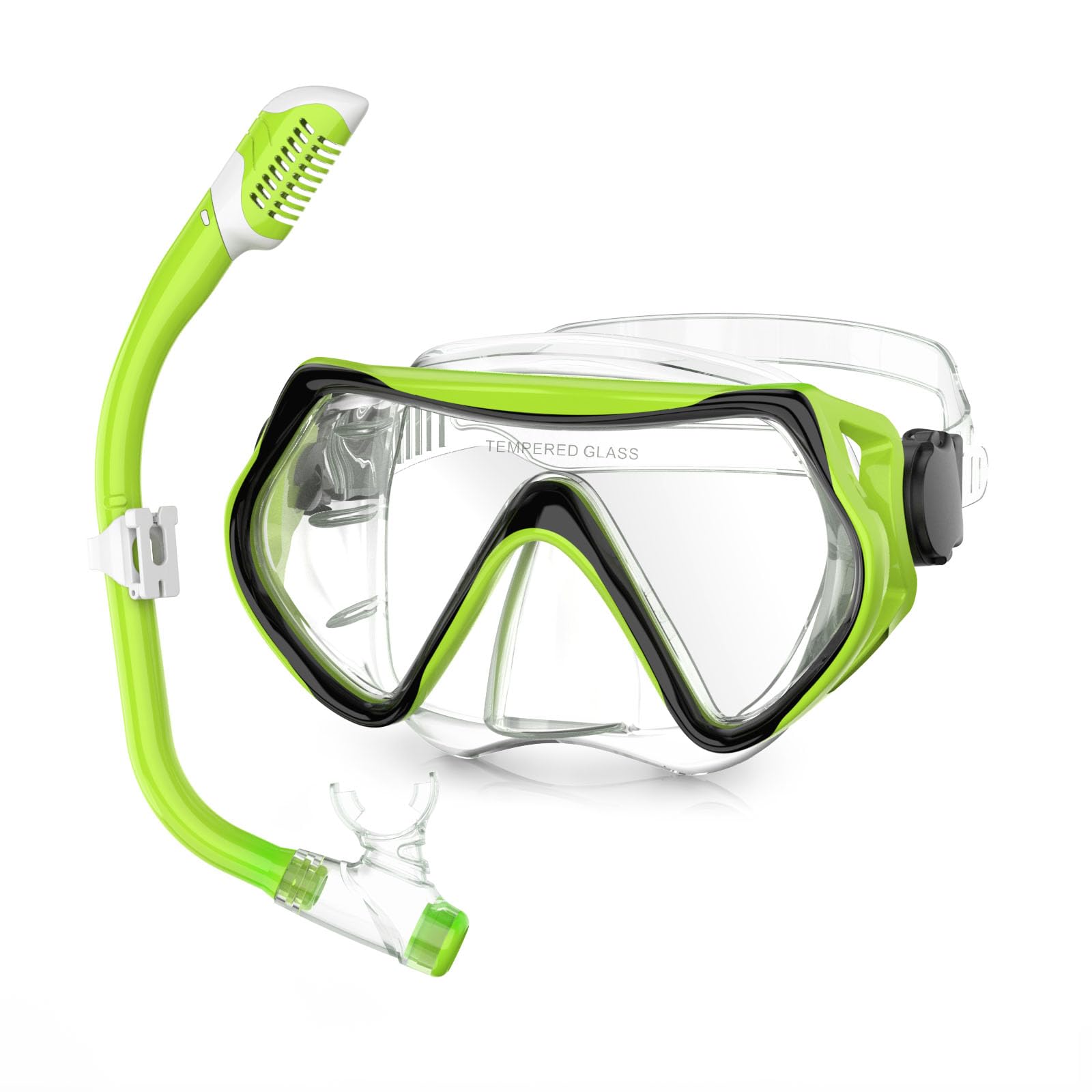 MELUMILU Kids Snorkel Set, Dry Snorkel Set 180° Panoramic Wide View Anti-Fog Scuba Diving Mask, for Kids Youth Boys Girls Junior Age 5-15 (Light Green)