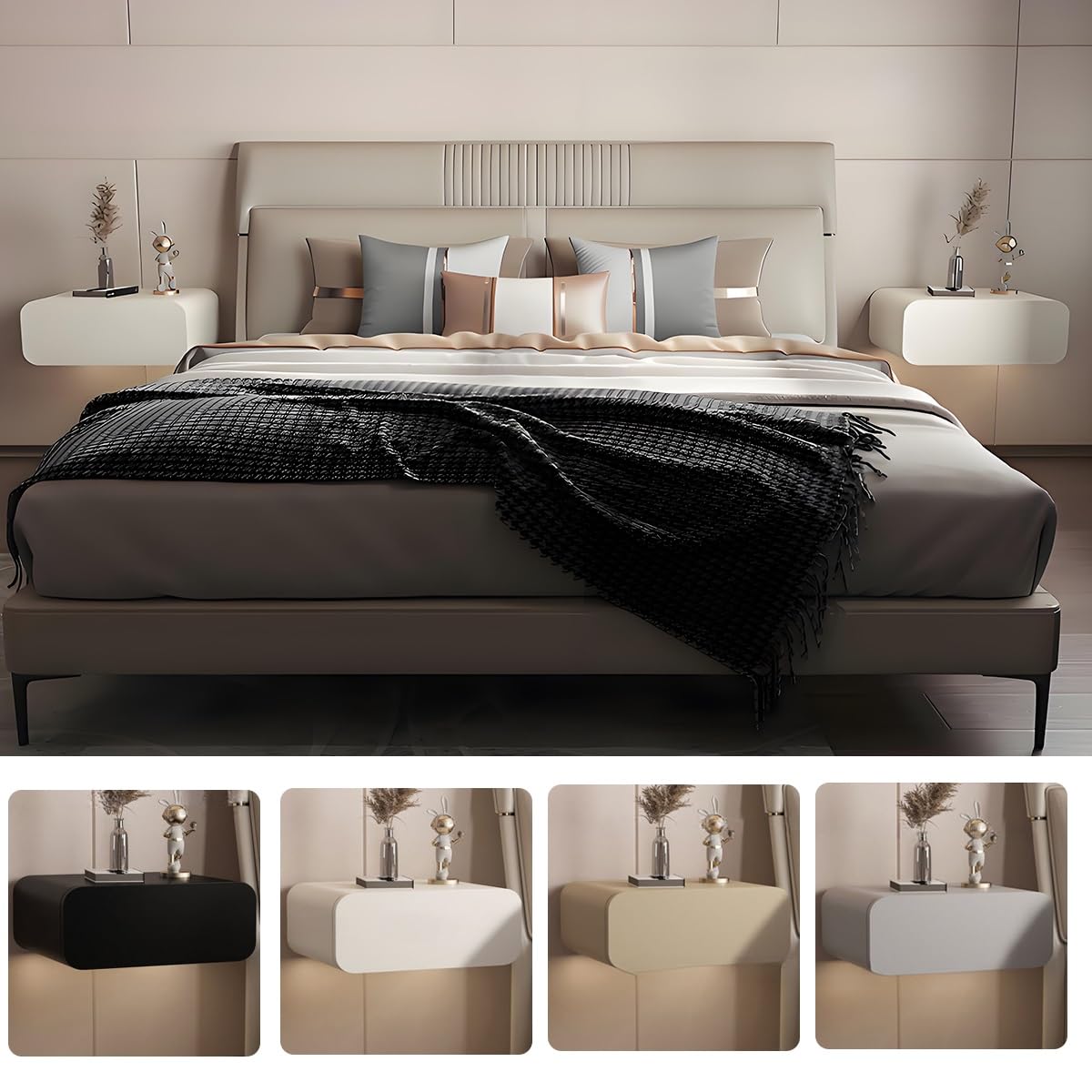 Table d'appoint moderne gris foncé Nightnd en bois massif avec profil incurvé pour chambre et salon 15.7in / 40 cm