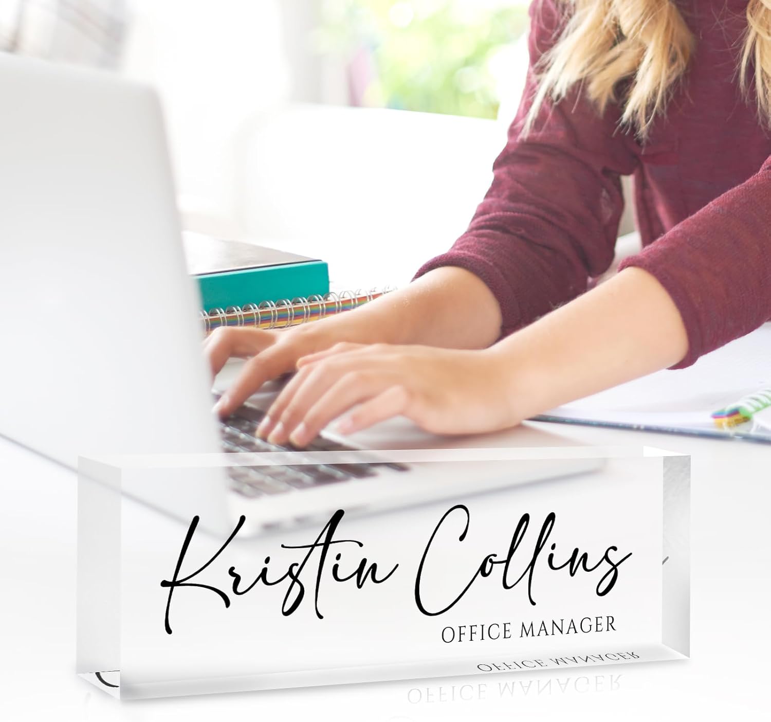 Custom Name Plate for Desk, Personalized Desk Name Plate on Clear Acrylic Glass, Appreciation Gifts for Teacher Employee Boss Coworkers Nurse, Office Desktop Accessories For Women Men (Ink) - Image 3