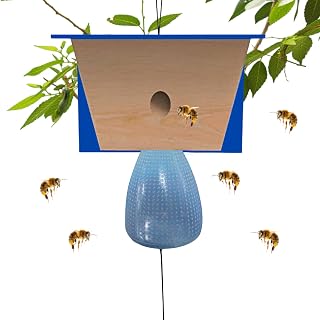 Reusable Bee Trap, Hanging Wasp Trap, Wooden Bee Catcher with Chalet Shape, Outdoor Hornet Trap Catcher for Bees
