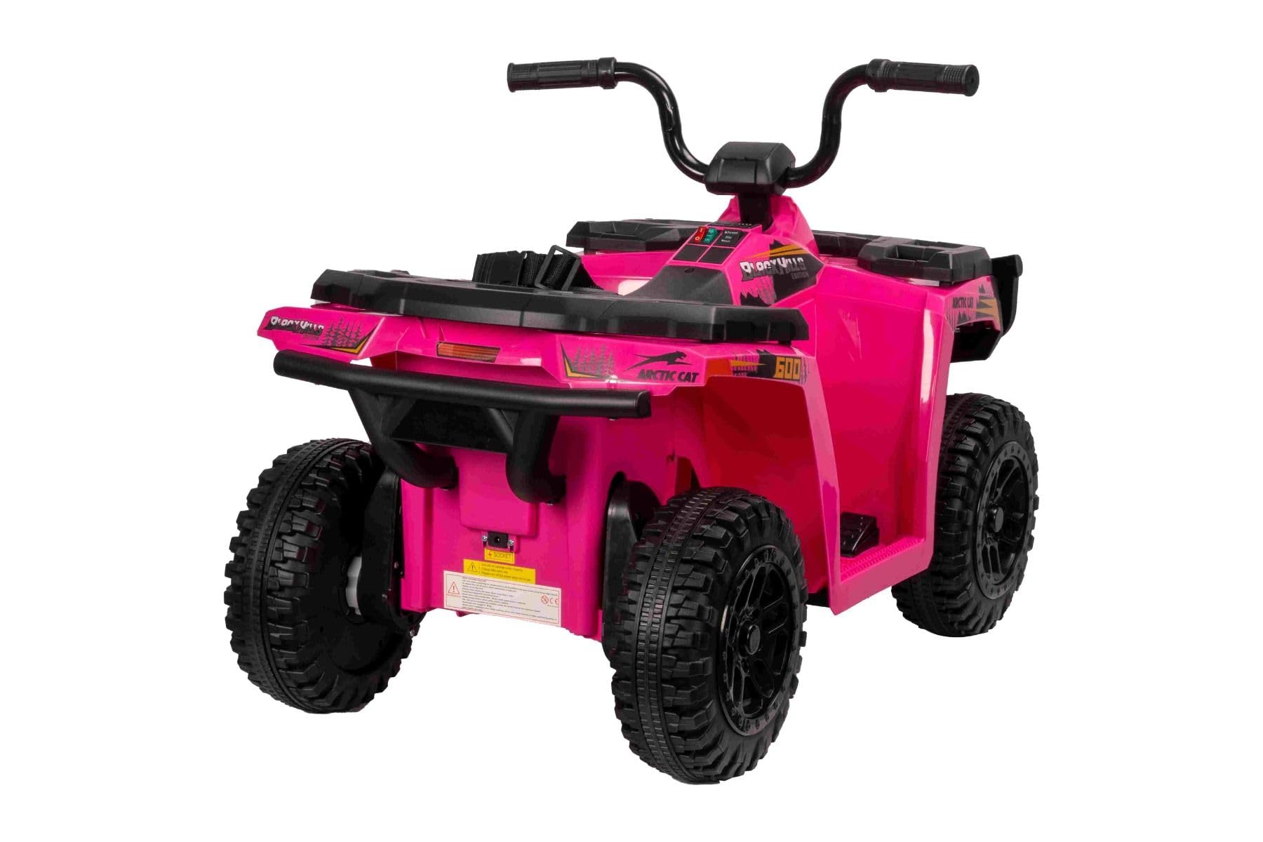 Licencjonowany elektryczny Ride-on Quad Arctic Cat 12 V z napędem na tylne koła, różowe, oświetlenie LED, akumulator litowy, 2 x silniki 25 W