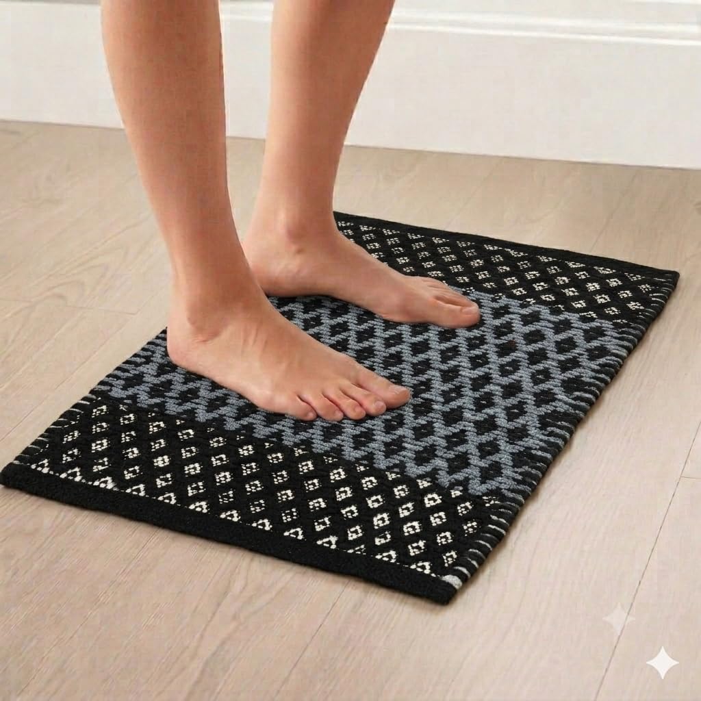 100% Cotton Reversible Tufted Bathmat - Soft, Super Absorbent, Anti-Skid, Heavyweight 2000 GSM, Hypoallergenic, Machine Washable Floor Mat (Black Grey Diamond 40x60)-image-30