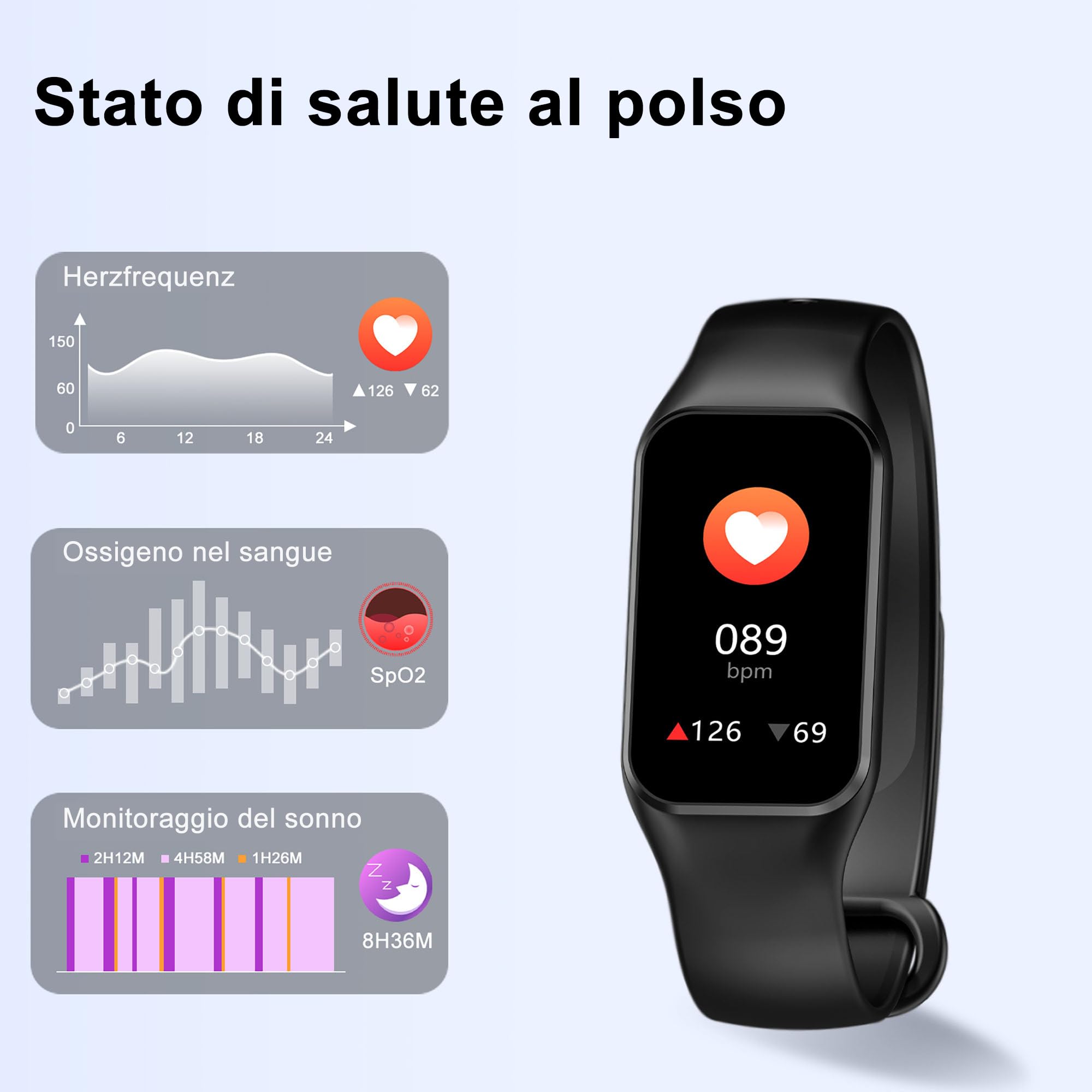 FeipuQu Smartwatch Uomo Donna, IP68 Impermeabil con Cardiofrequenzimetro/SpO2/Sonno/Contapassi, Notifiche Smart Watch Orologio Fitness Activity Tracker per iOS Android