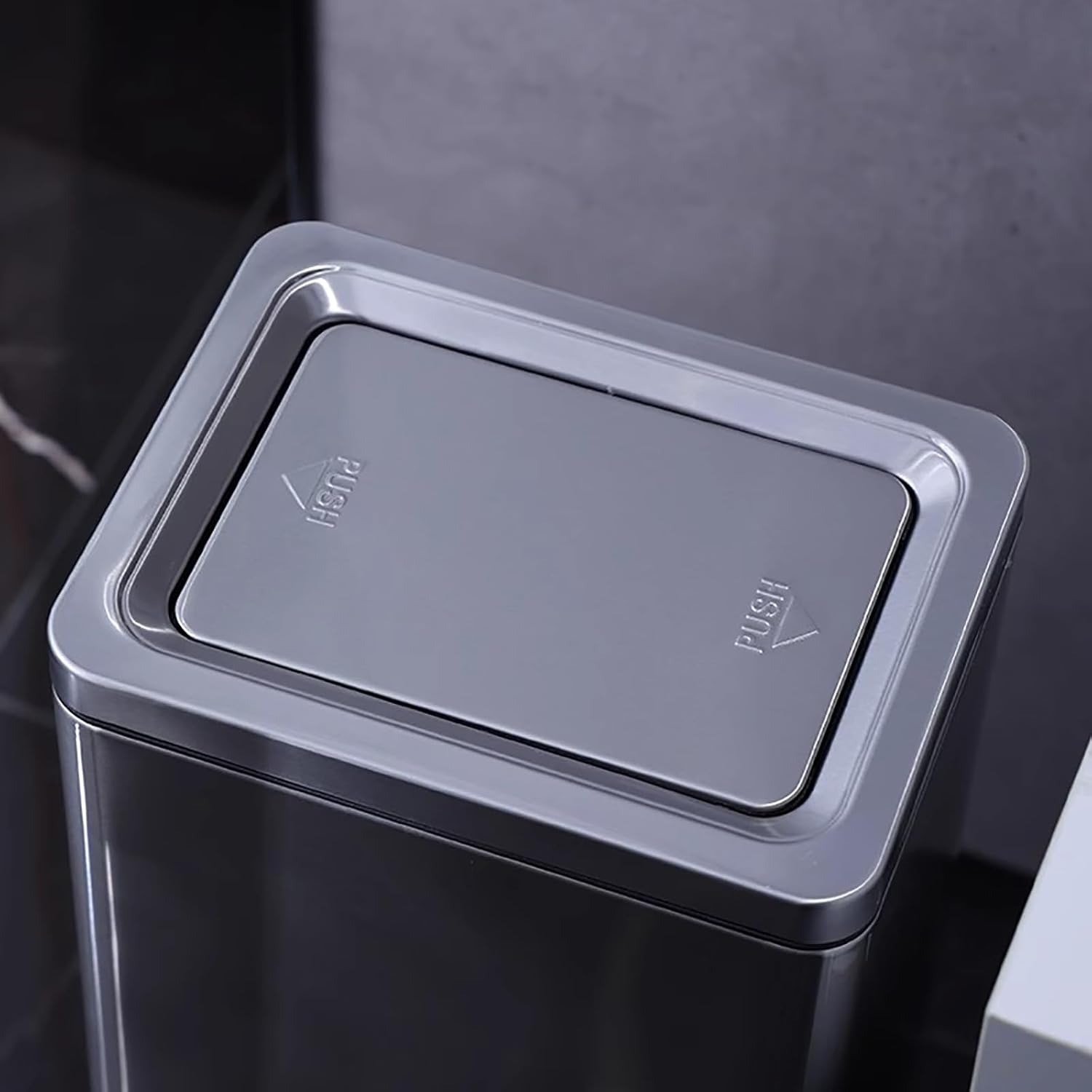 30L Commercial Trash Can with Swing Lid, Trash Bin Stainless Steel, Garbage Bin for Office & Business(Black)
