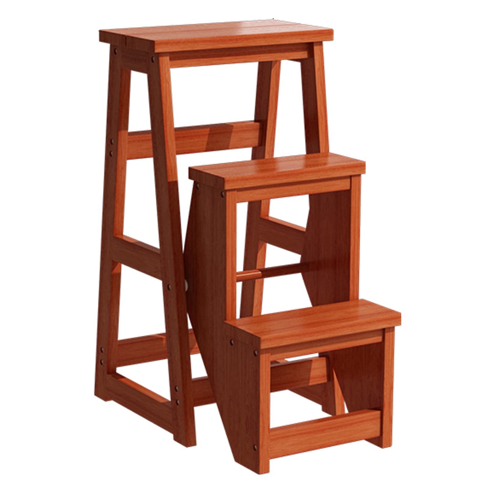 ZGYOZMNG Wooden stool Modern Multi-Functional Step Stool Library Ladder Chair Library Furniture Folding Wooden Stool Chair Step Ladder for Home Maximum Load 150Kg/White (Wood Color)