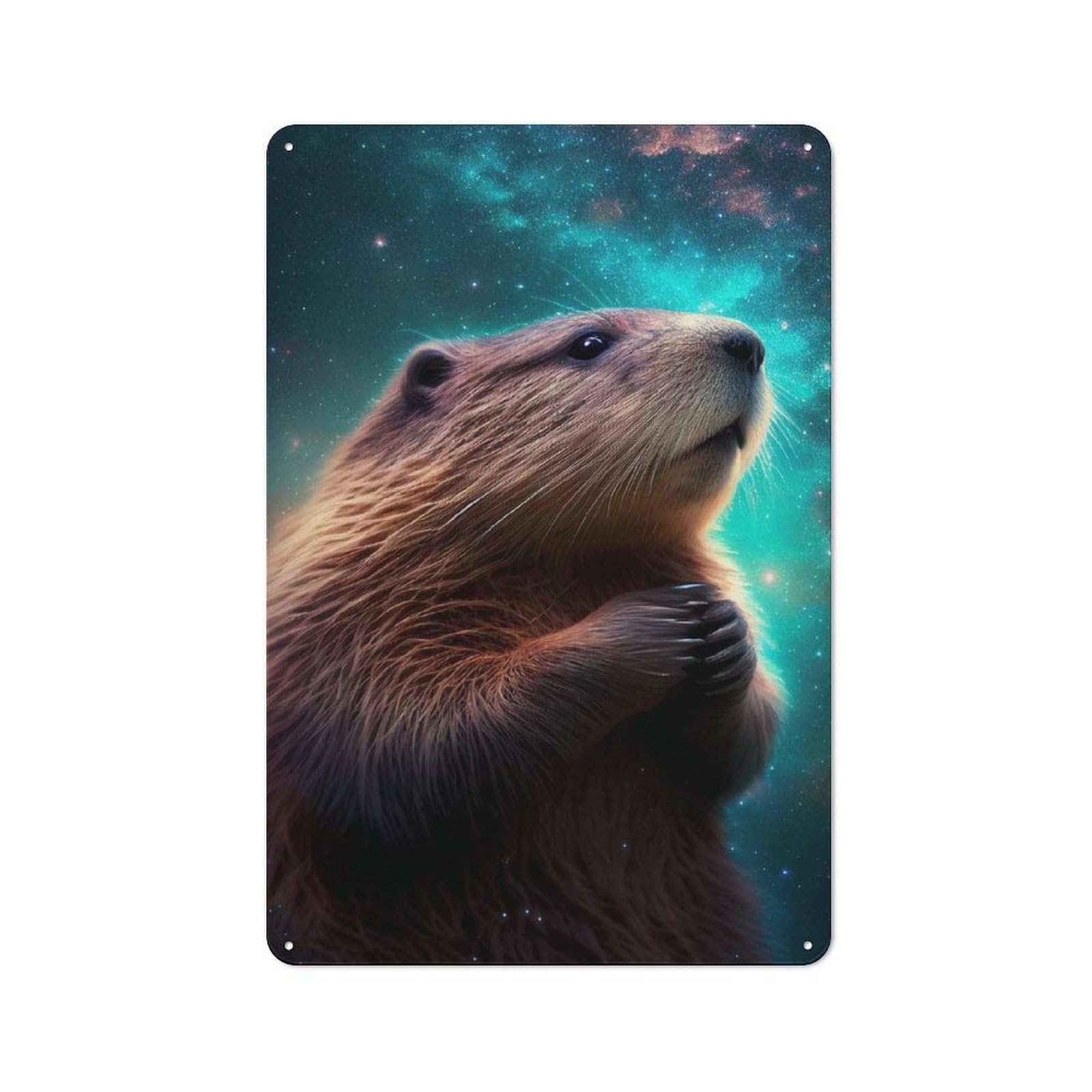 Junmoney Beaver Galaxy 30X20cm Rustic Metal Sign With For Guest Room Or Hallway, For Vintage Wall Decor Fans, For Metal Sign Collectors