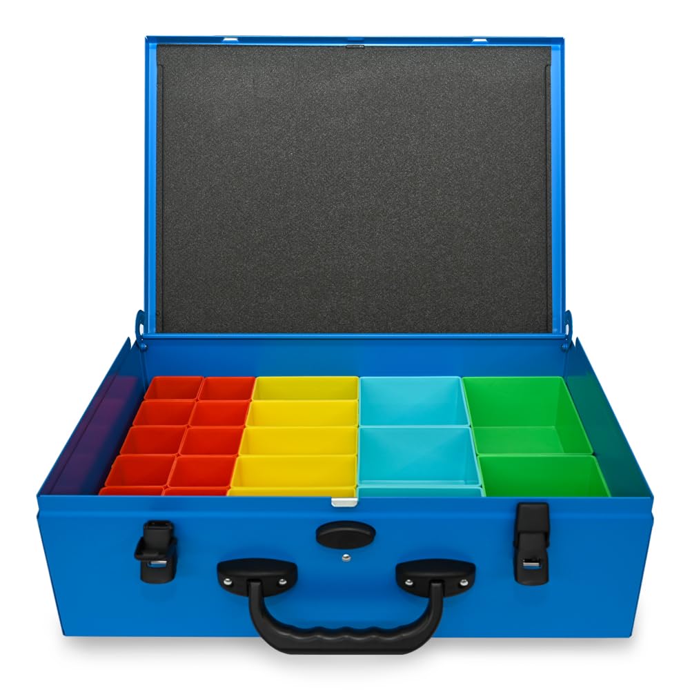 Syncro System Valigetta portaminuterie in metallo furgone officina mobile – 46 vaschette modulari gancio sicurezza 44x34x13 cm