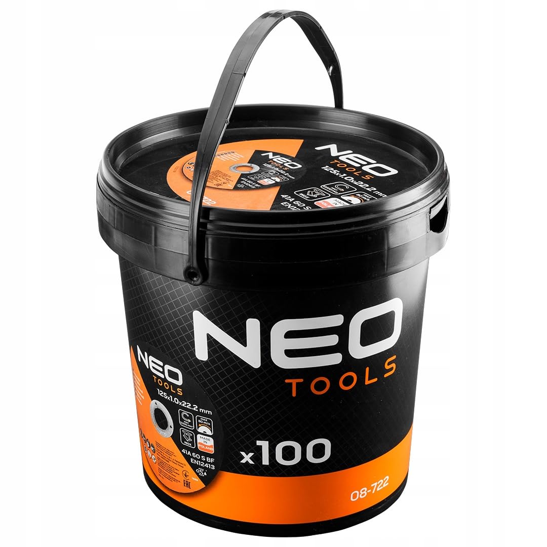 NEO TOOLS Dischi da taglio Ø 125 x 1 x 22,23 mm, 100 pezzi, acciaio inox e acciaio, metallo, acciaio inox, disco flessibile per smerigliatrice angolare, disco per sgrossatura, max. 12 200 giri/min, 80
