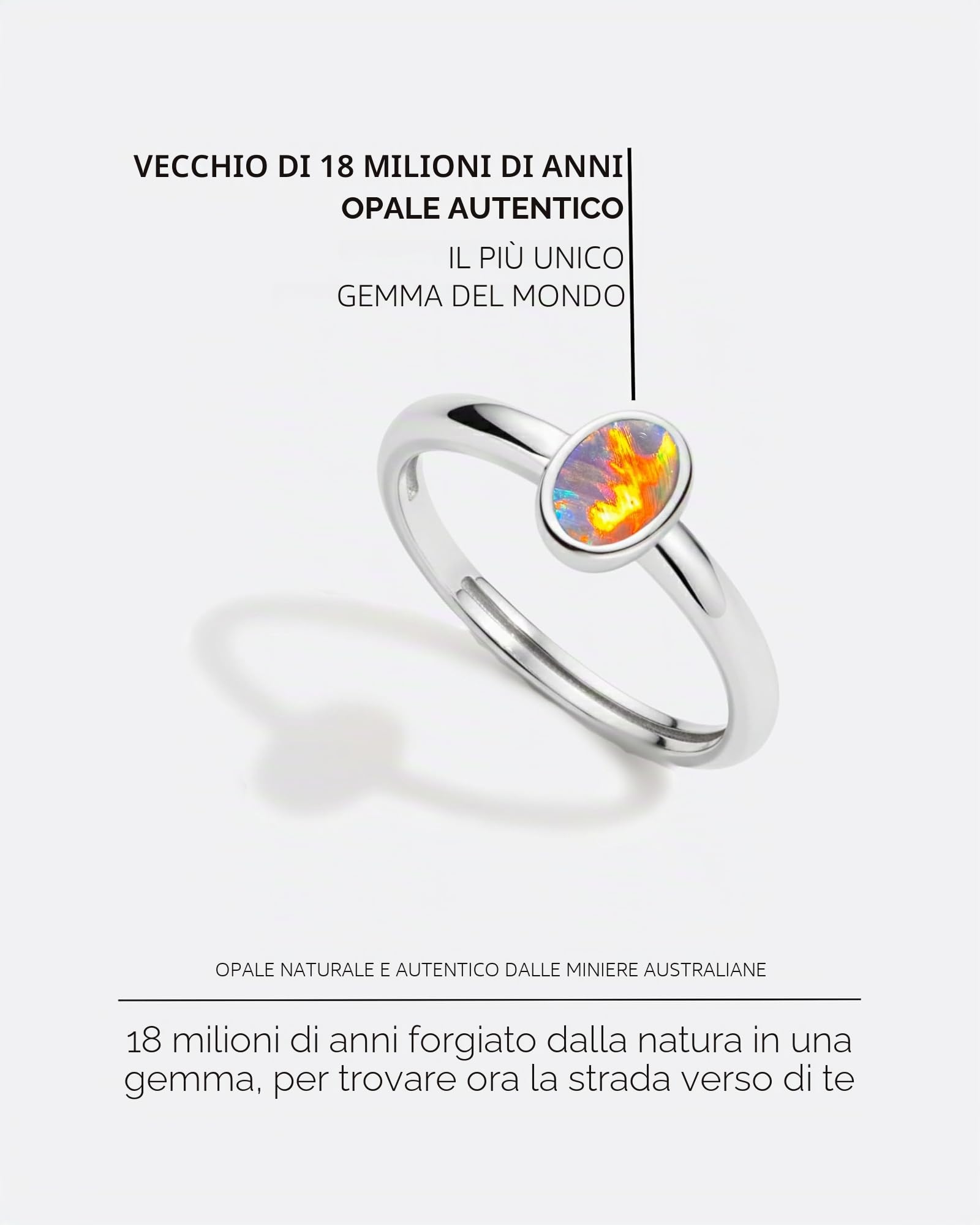 Anello da donna con opale australiano, in argento 925