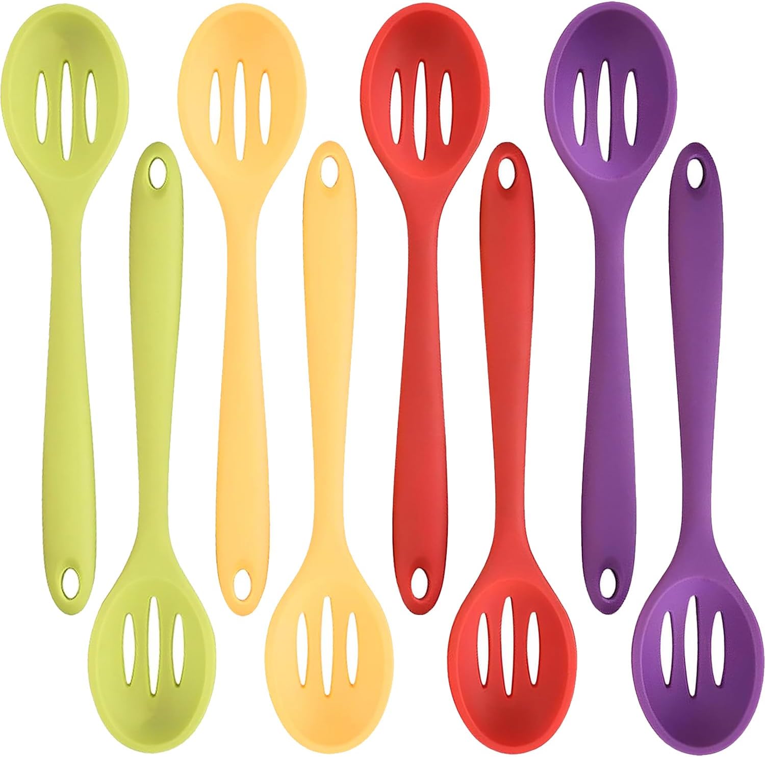 Linwnil 4 Pieces Silicone Slotted Spoons,10.6 Inch Nonstick Mixing Serving Spoons for Kitchen Cooking Bake Stir Draining Tool (8, Multicolor)