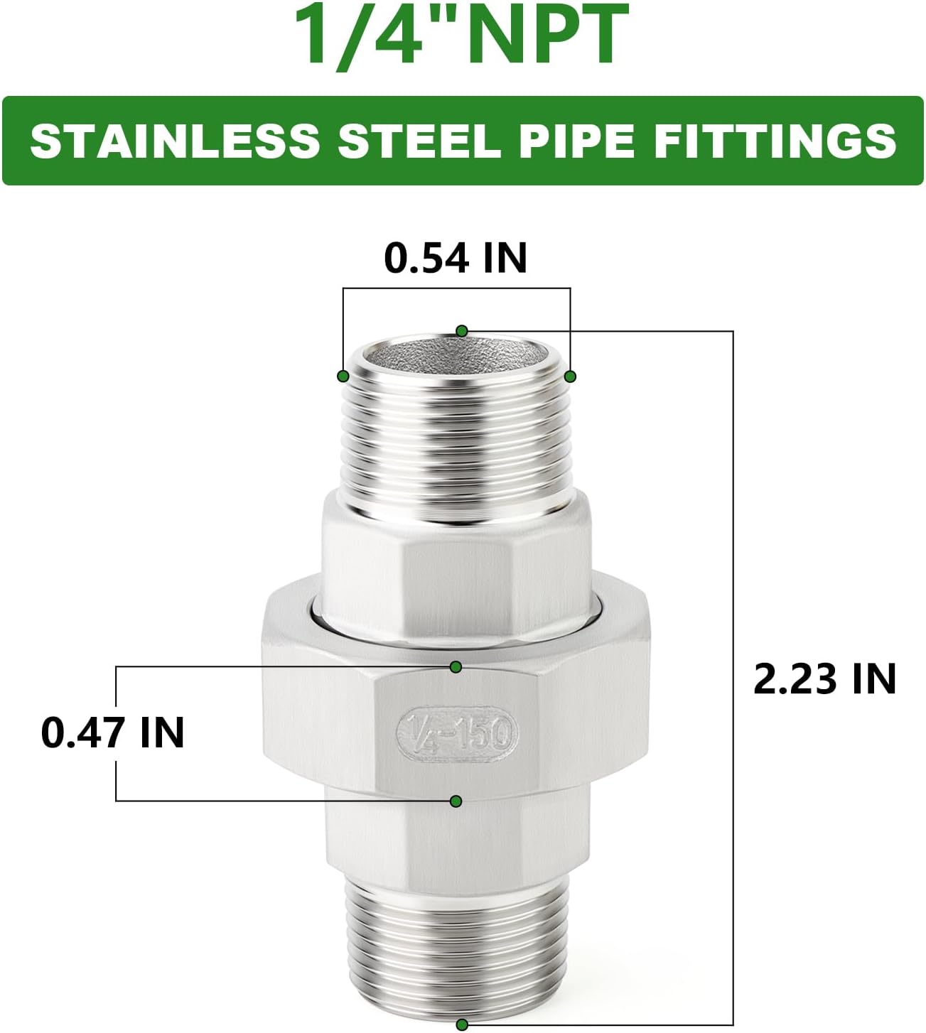 5PCS 304 Stainless Steel Union, 1/4" NPT Male x 1/4" NPT Male Cast Pipe Fitting