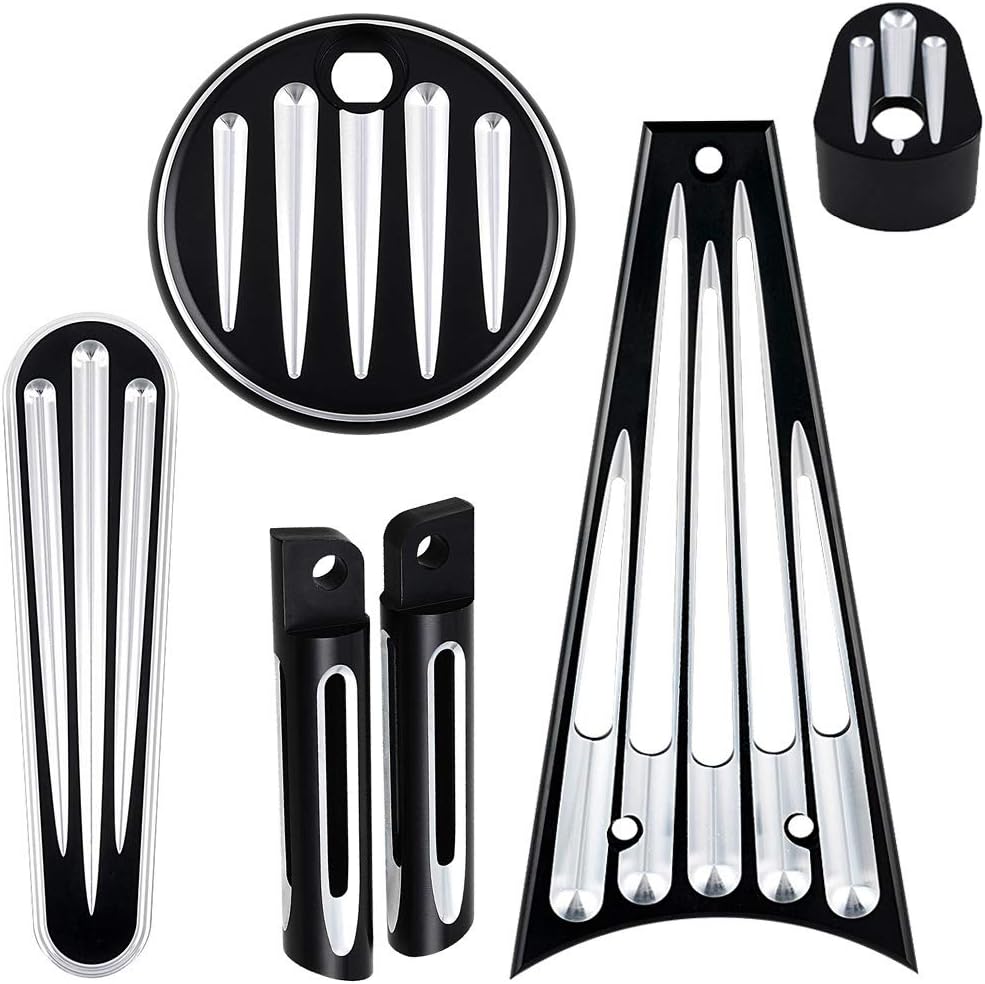 Set Black Footpegs x2 + Frame Grill + Dash Accessory Cover Pack Compatible with 2009-2013 Harley Touring