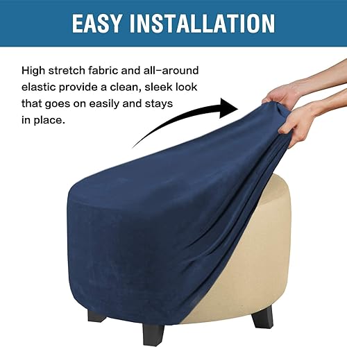 Miniatura 5 de Funda otomana redonda de terciopelo, fundas protectoras para reposapiés, fundas protectoras para taburetes de almacenamiento, fundas elásticas con