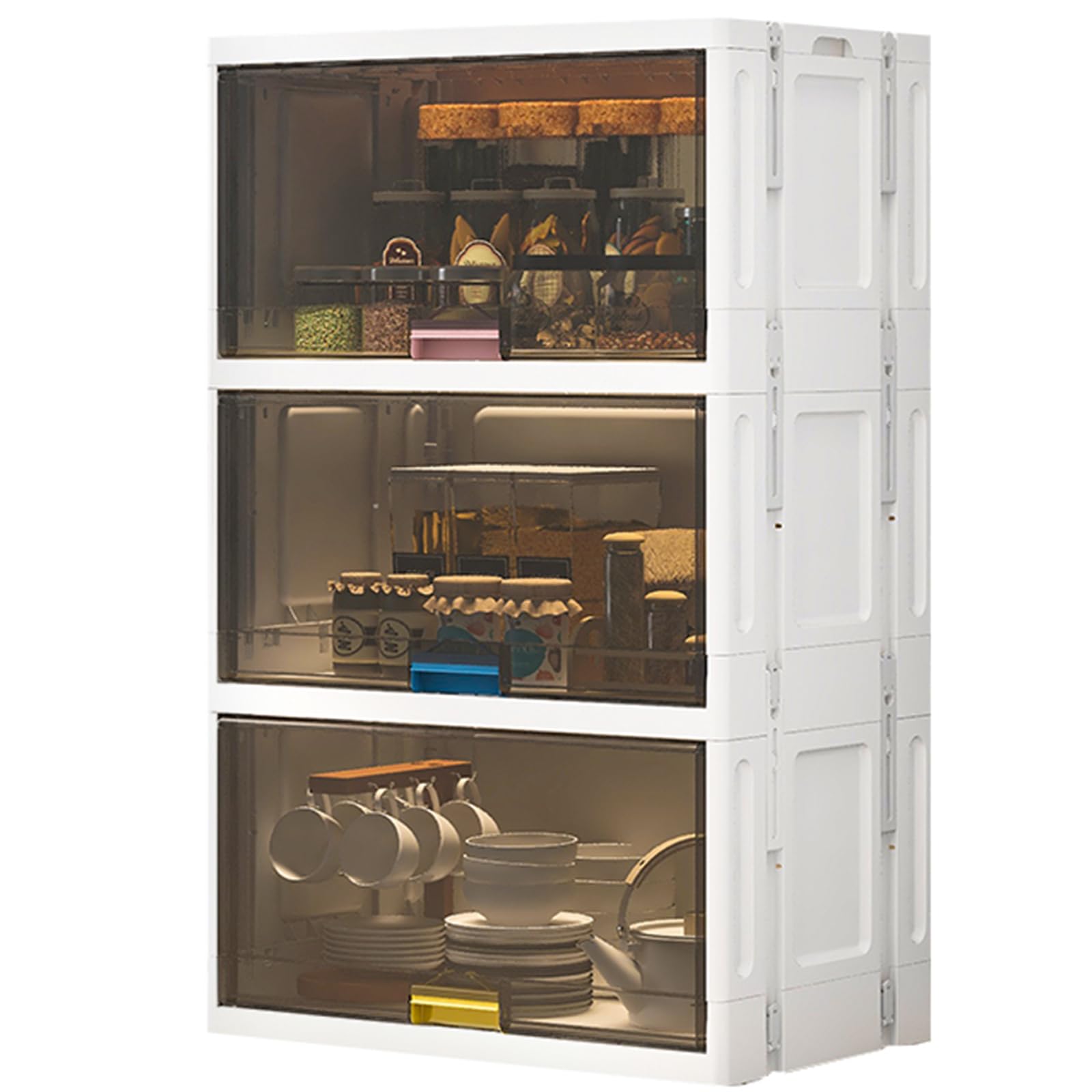 Photo 1 of 3 Pcs Plastic Stackable Storage Bins Open Front, 22.83"L x 15.74"W x 52.36"H, 19 Gallon Collapsible Storage Organizer with Door, Closet Storage Containers for Organizing, Foldable Storage Cabinet