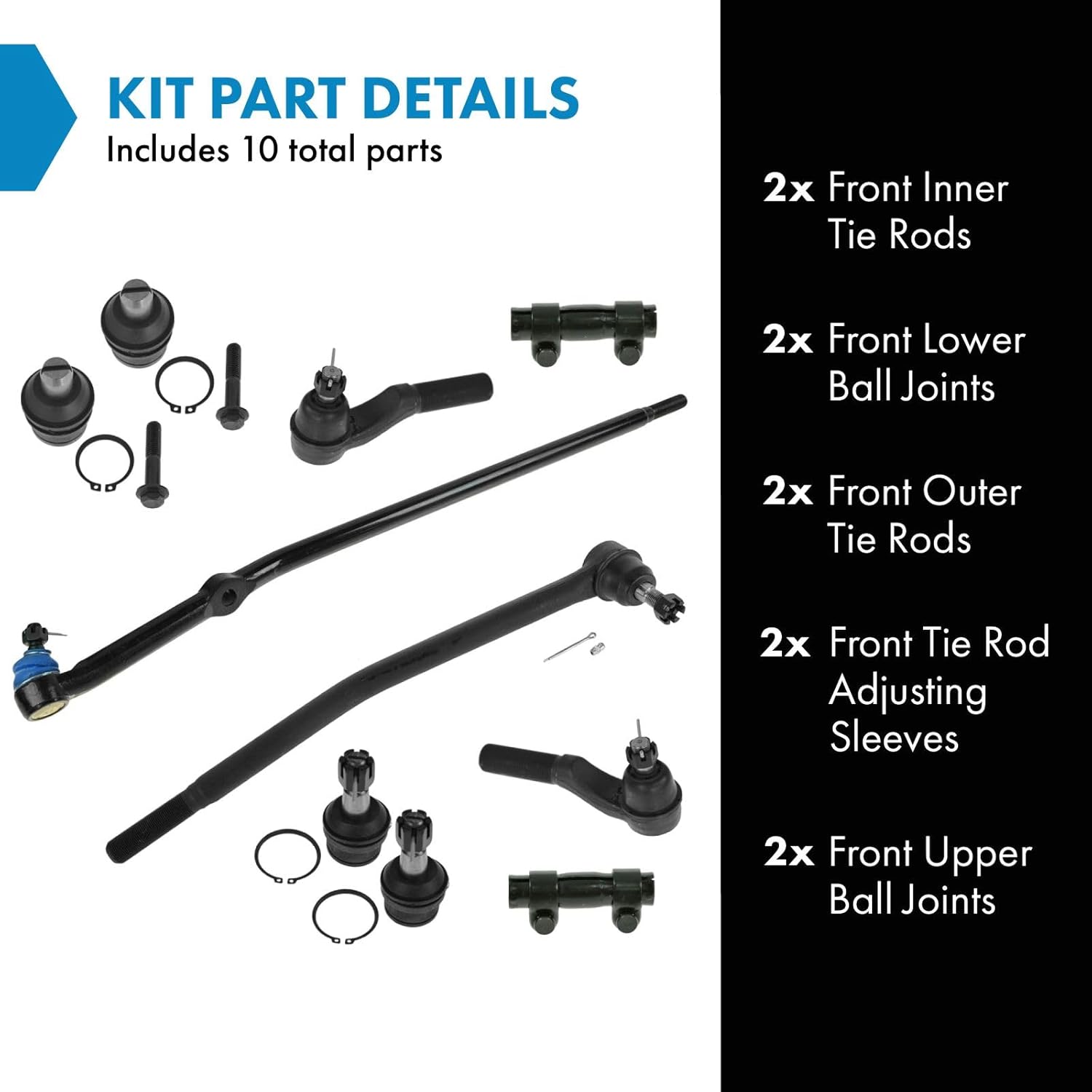 trq front steering and suspension kit tie rods ball joints adjusting sleeves compatible with 2003-2004 ford e-150 e-150 club wagon 1992-2002 e-150 econoline e-150 econoline club wagon psa85144