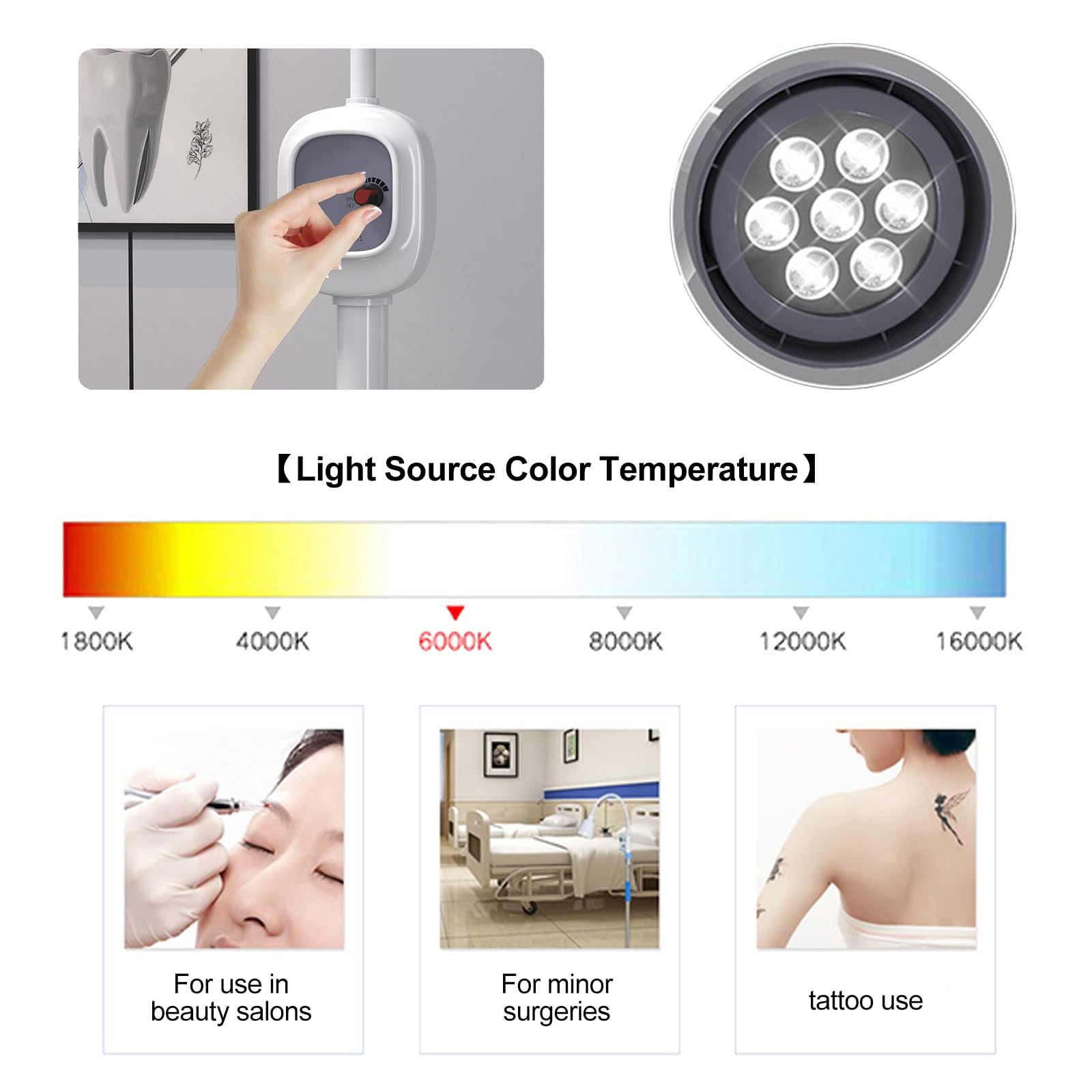 Lampada Mobile per Visita Ginecologica, Lampada da Visita Chirurgica LED, Lampada Scialitica Dimmerabile per Ginecologia, Ambulatorio, Stomatologia, Otorinolaringoiatria