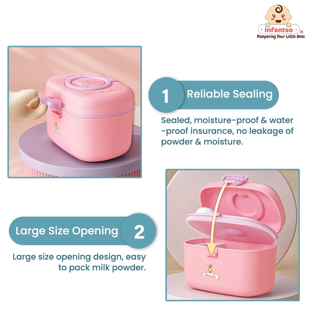 Infantso FEED EASE (2-in-1) Baby Milk Powder & Food Container 240gms | BPA-Free, Leak-Proof Bear Box, Travel-Friendly with Spoon & Fork, Baby Essential Food Storage Box, Snack Box, Baby Milk Powder Box 2
