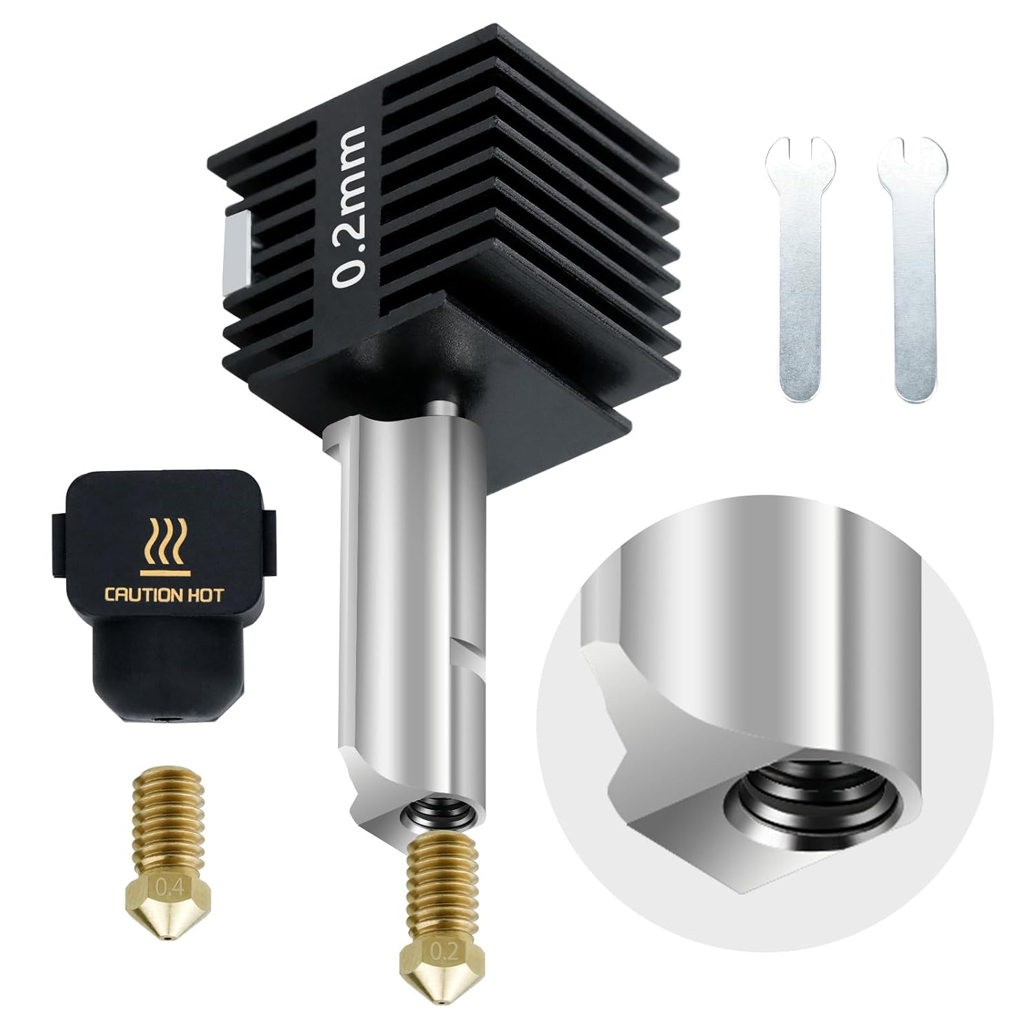 0.2mm A1 Mini Extrusion Head Kit, Speed Hot End 0.2mm 0.4mm Brass Nozzle Chrome Plated Brass Heating Block Silicone Sock Integrated Structure for Bambu Lab A1/A1 Min 3D Printers Only Gold 0.2