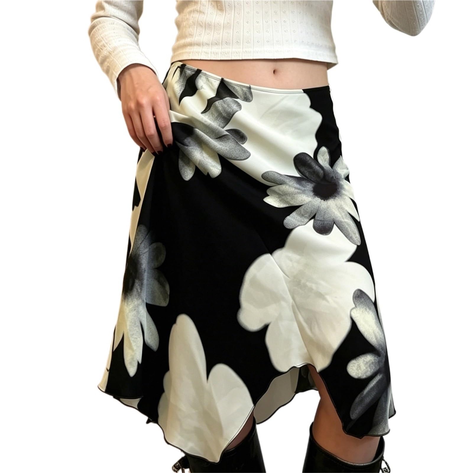 Jupe à fleurs et coupe asymétrique en maille pour tenue d'été fluide