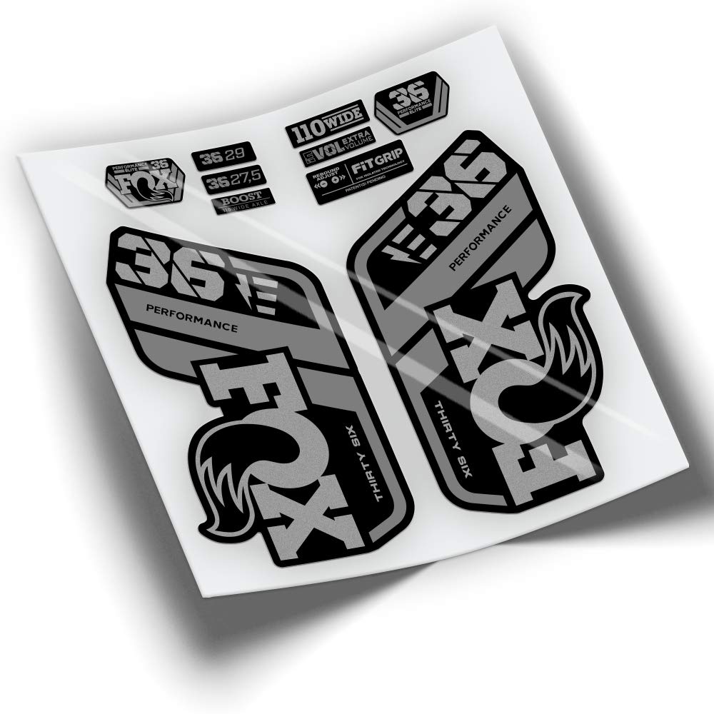 Ref: VP430 Aufkleber, kompatibel mit Fox 36 Gabel 2021-2025, zweifarbig, MTB, Sticker, Aufkleber, Aufkleber für Mountainbikes (Silber)