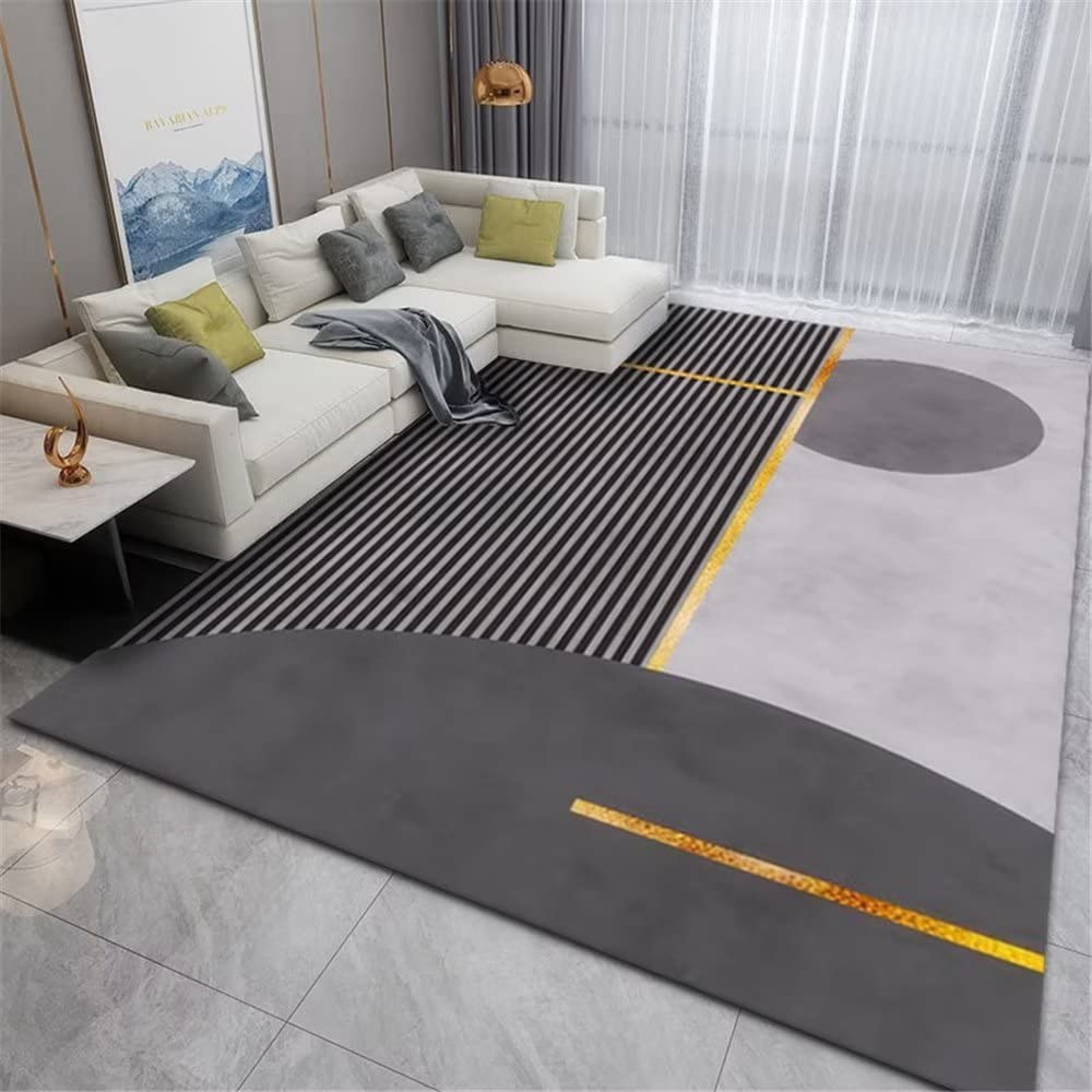 Tapis salon gris géométrique 180x280cm moderne à fines rayures