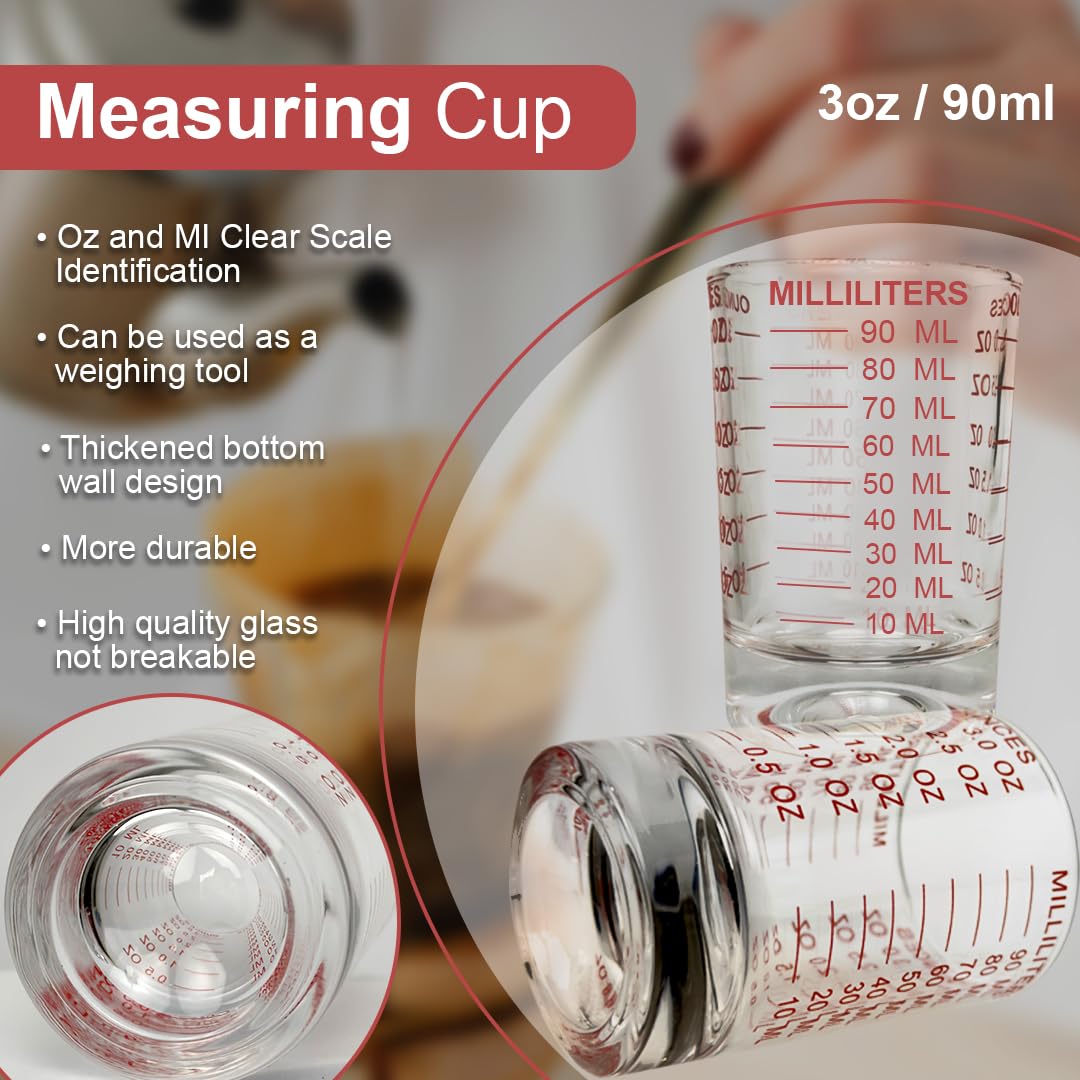 90 ml Glass Measuring Cup with red Markings, Perfect for Shot Measures Spirit Measures, Espresso Shots - Image 3