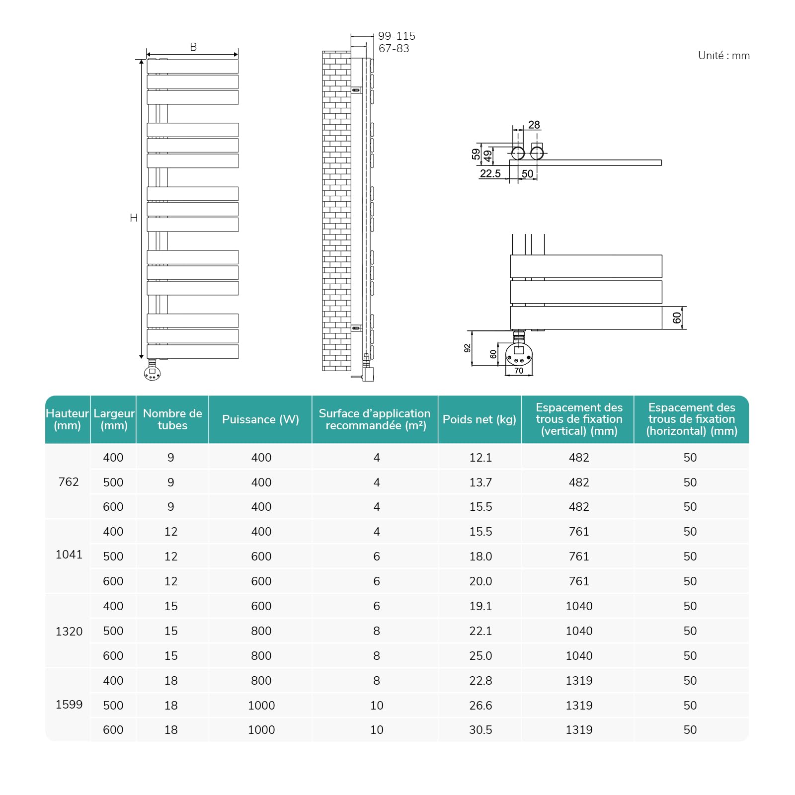 EMKE Sèche-Serviettes Électrique avec WiFi Thermostat,762x600 mm,Blanc | Seche Serviette Electrique,400 W ,Porte-Serviettes Électrique,Radiateur Seche Serviette Salle de Bain Mural