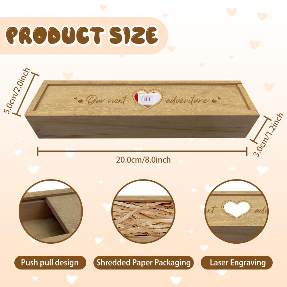 CHGCRAFT Pregnancy Test Keepsake Box Love Wooden Pregnancy Announcement Gifts Box with Raffia Ribbon Push Pull Announcement Gifts for Dad Husband, 8x2x1.2 inch - Image 2