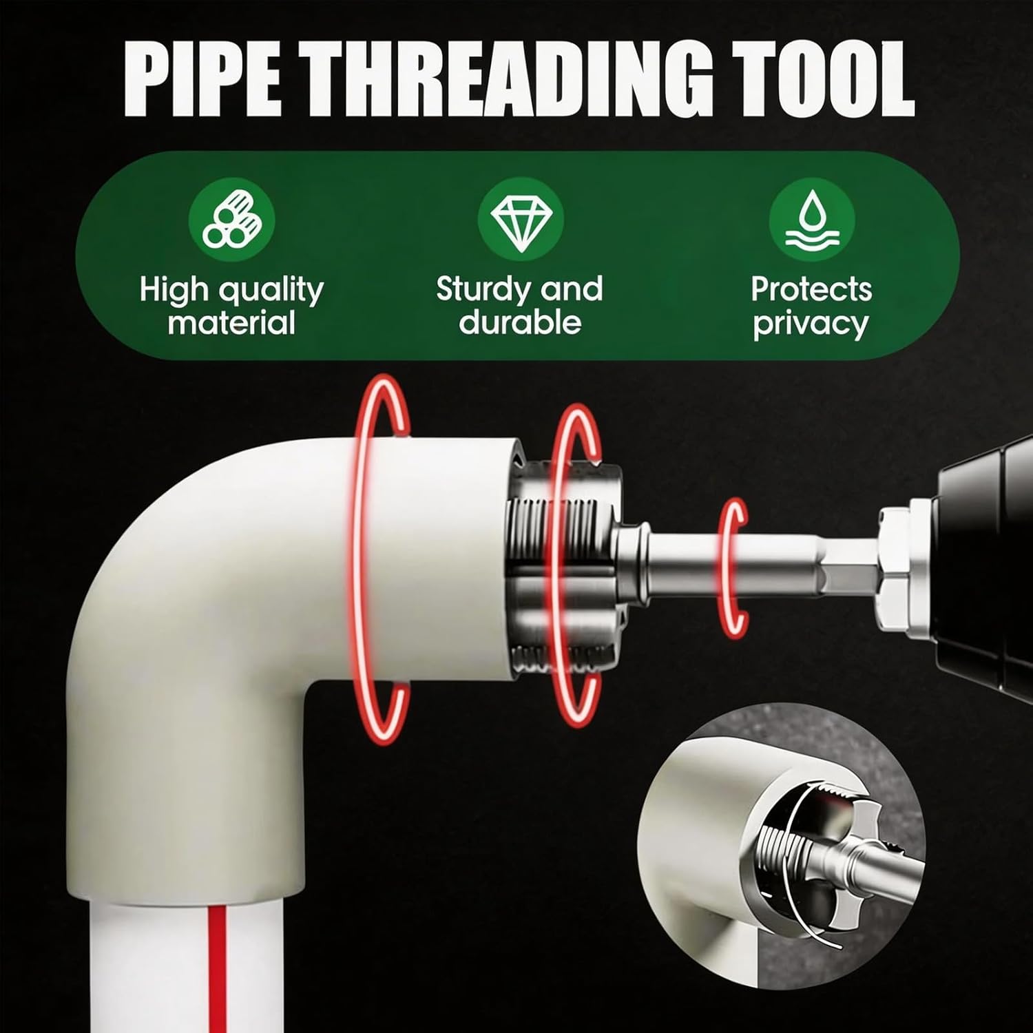 2PCS PVC Pipe Threader Kit, Pipe Thread Cutting Tool 1/2" 3/4" - Integrated Internal & External Threading Set, Electric Drill Compatible PVC Plastic Threader for Water Pipe Home Repair