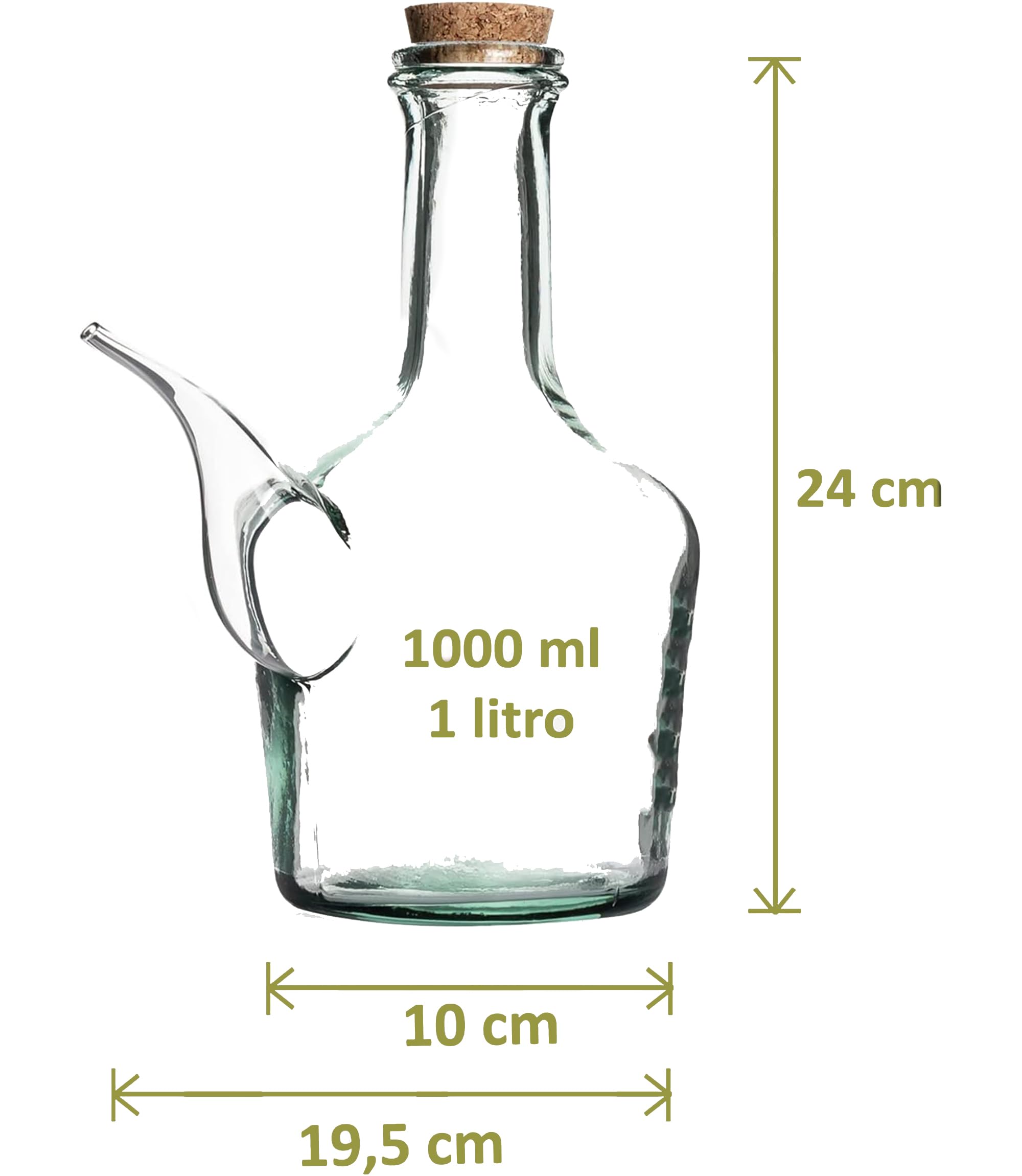 Barral de Vidrio Artesano. Porrón de Vino de Cristal 1000 ml. Aliñador aceite picante. Recipiente Cerveza Barral. Dispensador de aceite y cerveza 0,5l. Fabricado en España. Vidrio 100% Reciclado.