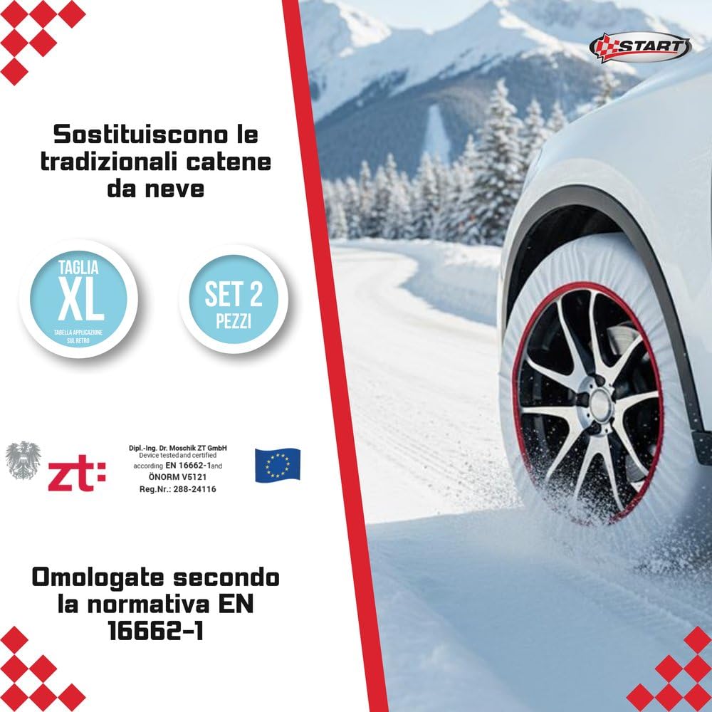Calze da Neve Bianche Taglia XL Omologate EN 16662-1 Tessuto per Auto SUV Veicoli Commerciali