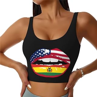 Flags Scoop Neck Women Sports Bras U Back Yoga Crop Tank Tops Removable Pads Fitness Exercise Workout Running Top