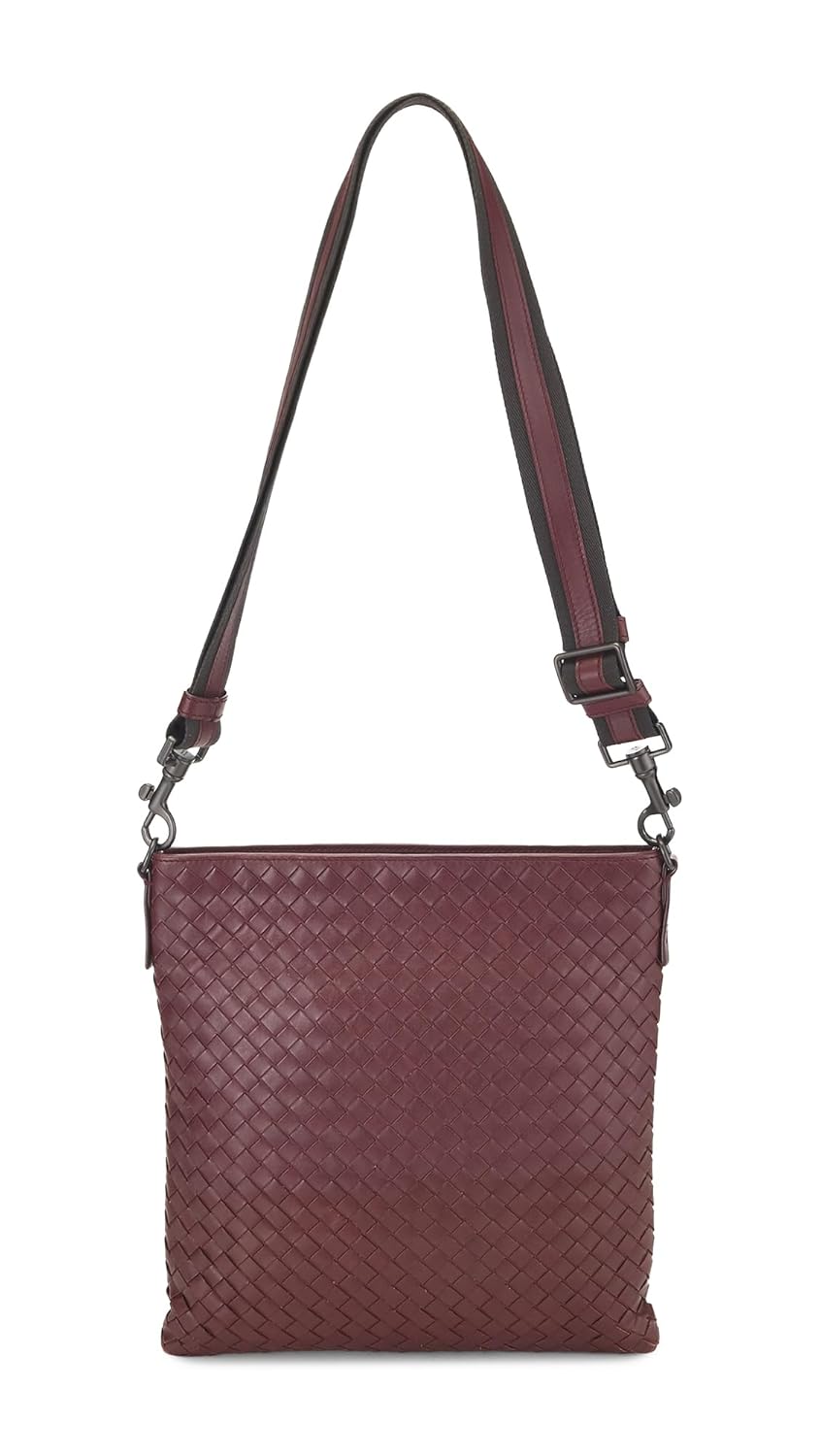 WHAT GOES AROUND COMES AROUND Womens Pre-Loved Bottega Burgundy Intrecciato Flat Messenger Bag