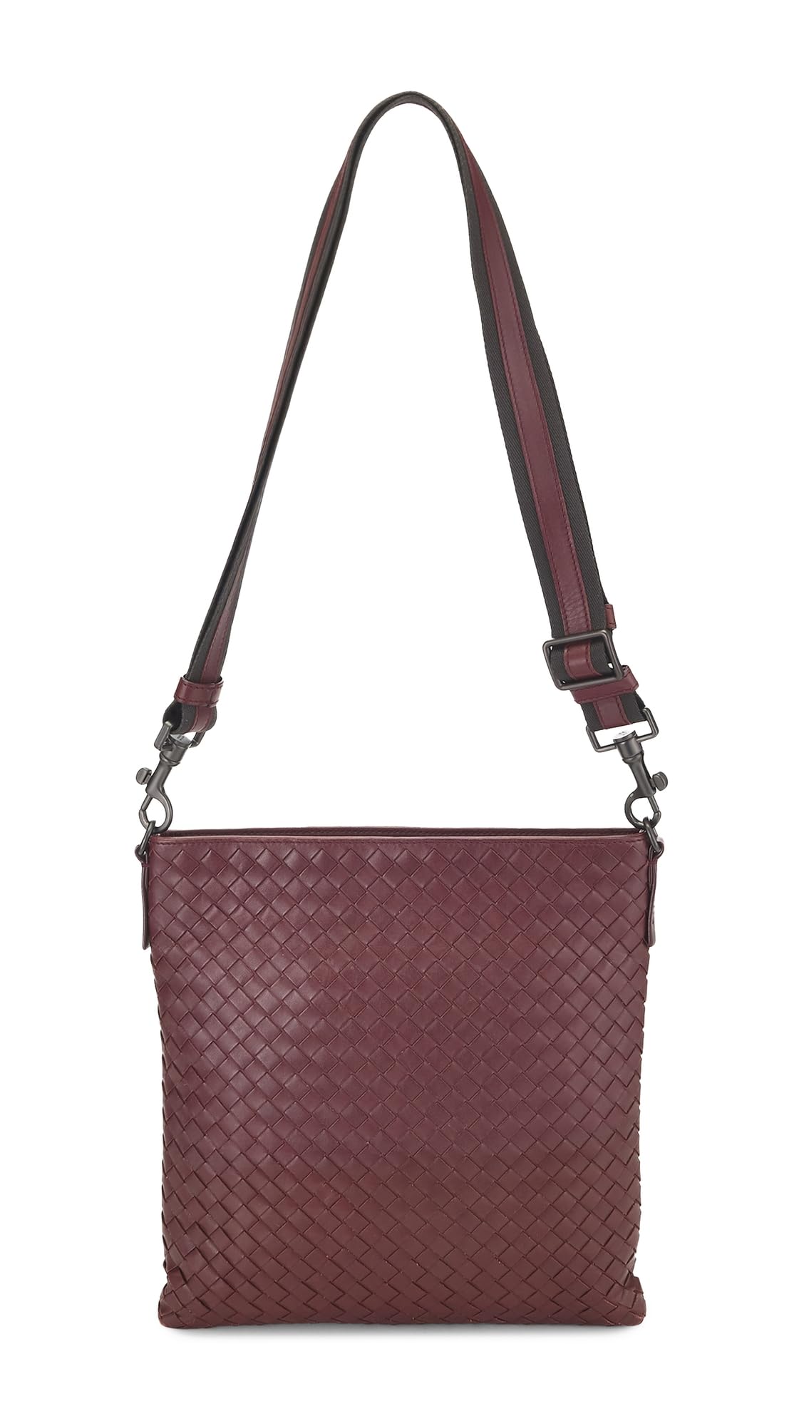 WHAT GOES AROUND COMES AROUND Womens Pre-Loved Bottega Burgundy Intrecciato Flat Messenger Bag