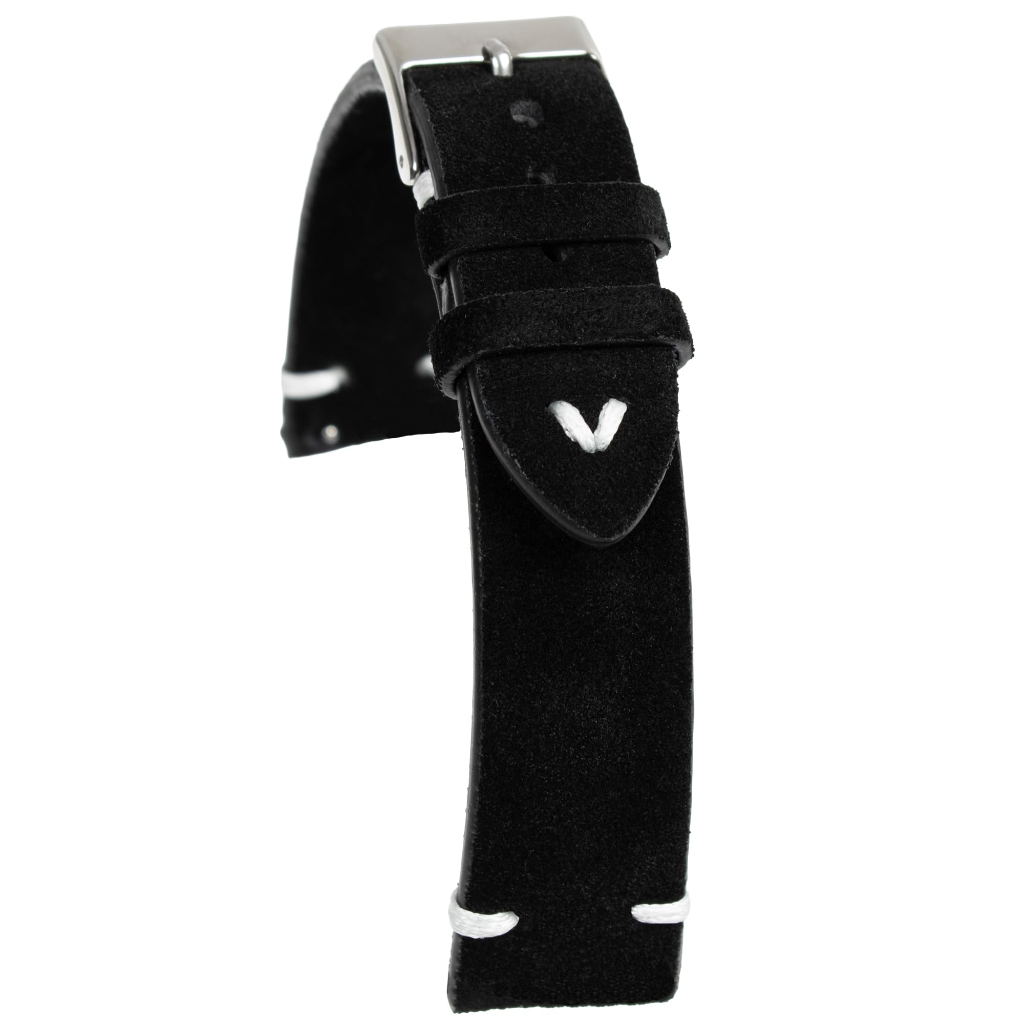 Correa de reloj de ante negro de 18mm a 24mm con elegantes costuras blancas 7