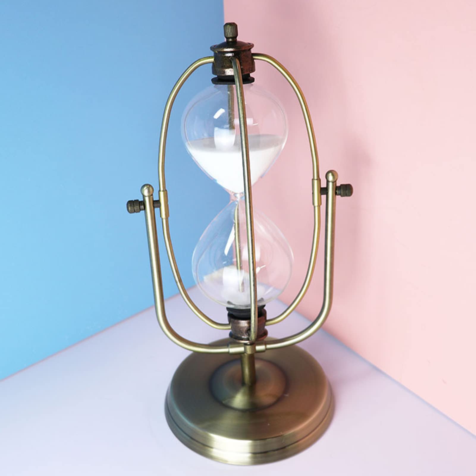 SYFUNLV Metall Sanduhren,Vintage-Sanduhr,12×24cm Rotierende Sand Timer, 30/15 Minuten,Vintage-Sanduhr,mit goldenen Seitstützen, Dekorative Sanduhr aus Glas Geschenkeinzigartiges Andenken (S)