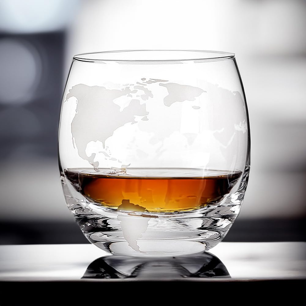 TRIXES Set regalo per bicchieri da whisky a forma di globo, set da degustazione di whisky, set da degustazione di whisky, bicchieri da whisky, pietre da whisky, festa del papà, pensionamento