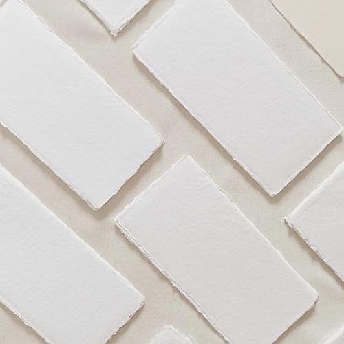 E-Tailor Paquete de 50 hojas sueltas de papel de algodón hechas a mano con borde de cubierta (150 gsm) blanco marfil (4 x 9, marfil - blanco)