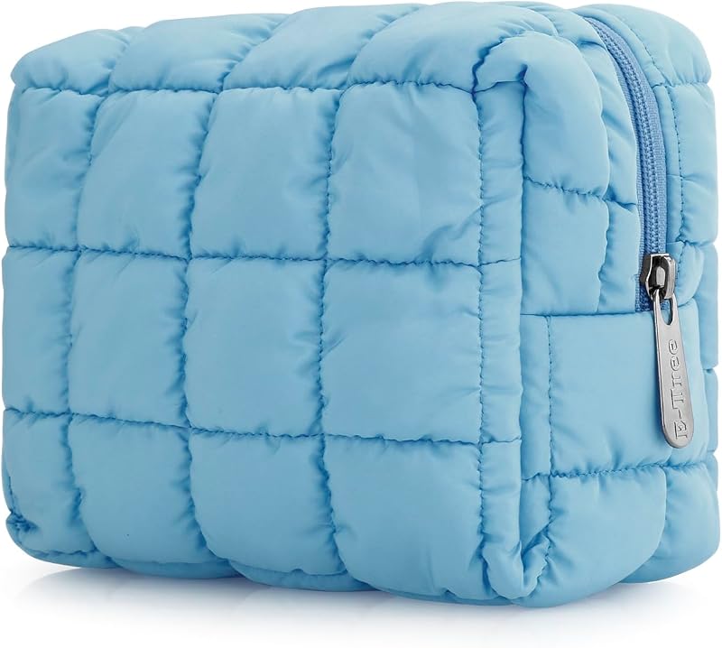 Necessaire de maquiagem matelassê E-Tree azul com zíper