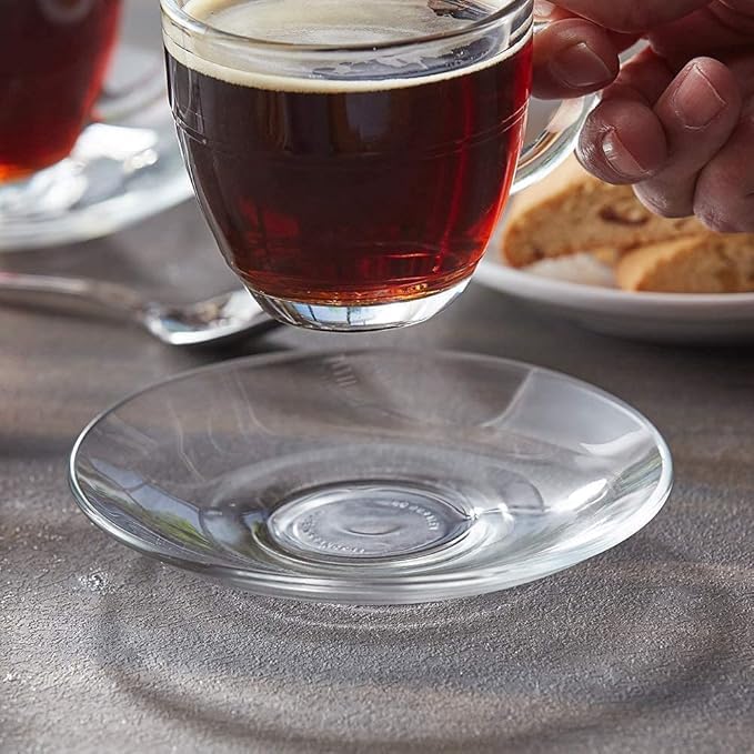 Image of PrimeWorld Glass Sucher Tea Serving Plate | Set of 6 Crystal Clear 5 Inch Glass Plates | Vintage Dinnerware for Pasta, Salad, Desserts, Snacks, Fruits, Parties, Home, Weddings & Gift Set