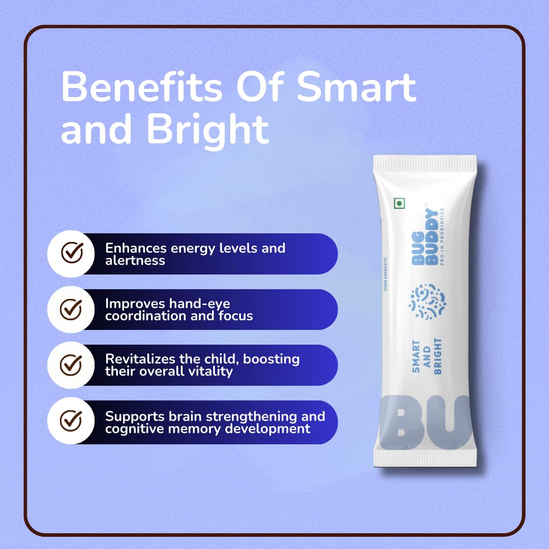 Bug Buddy Smart and Bright | Daily Nutrition For Kids | 7 Billion CFU Probiotics | Brain Development, Gut Health & Immunity Support | 30 Days Pack 1