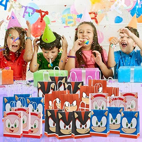 Tykovon 24 Pack Sonic The Hedgehog Gift Bag, Sonic Party Paper Bags with Handles, Kids Birthday Decorations, Medium Size - 210x150x80mm