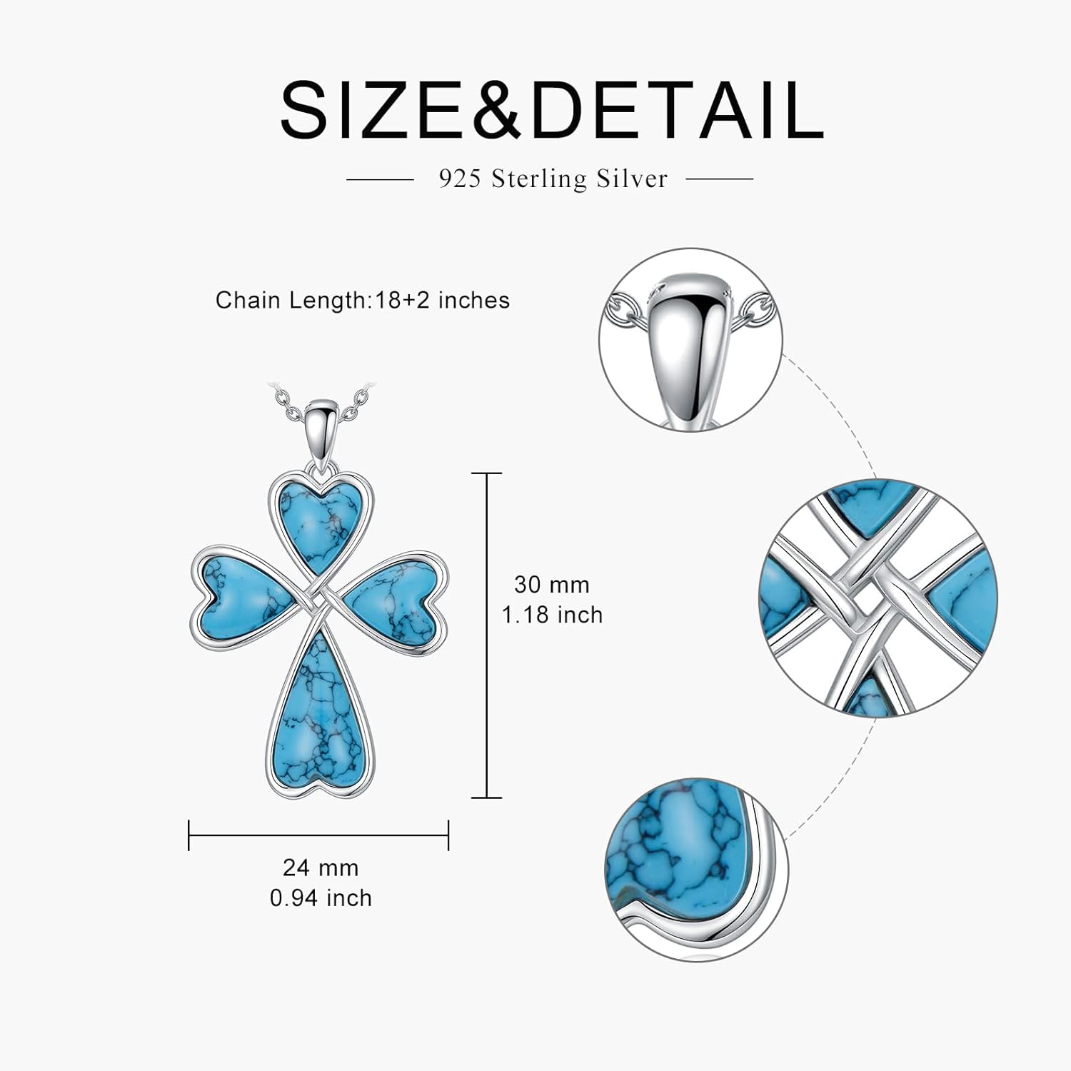 PEIMKO 925 Sterling Silver Genuine Turquoise Cross Pendant Necklace Vintage Boho Victorian Style Jewelry Gifts for Women Mothers - Image 5