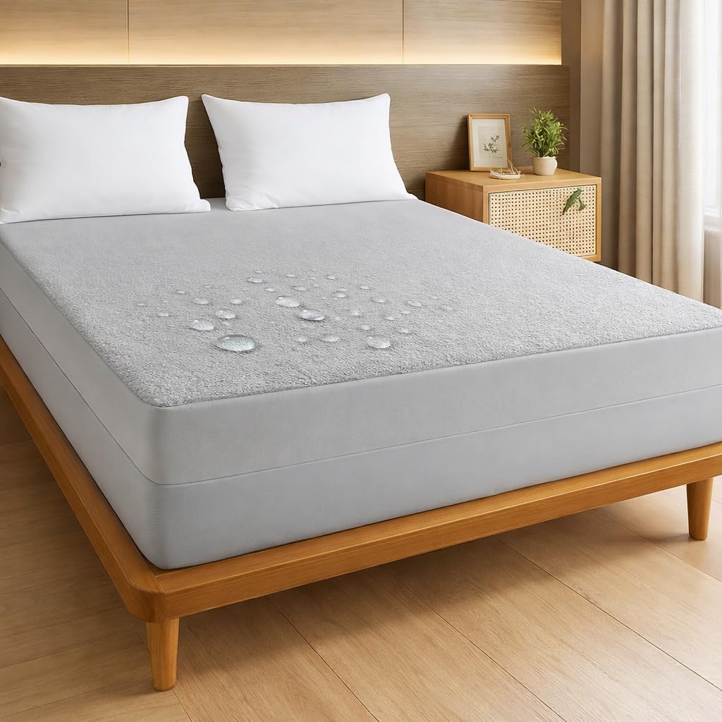 Single Bed Waterproof Mattress Protector 78x36 Inch Grey | Terry Cotton Feel Soft Surface | TPU 100% Waterproof | Breathable, Noiseless Mattress Cover