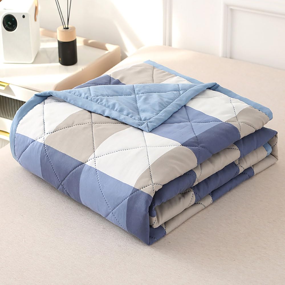 DOTBUY-SHOP Quilted Bedspreads, Check Quilt Bed Throws Cotton Filling Duvet Super King Single Double Size Children's Bed Reversible Quilted Throw for All Season (Blue,200x230cm)