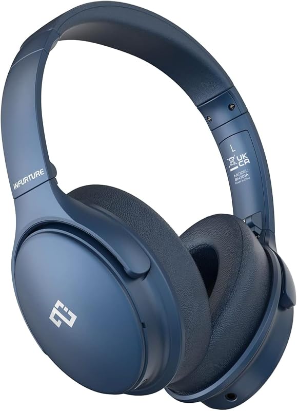 INFURTURE Active Noise Cancelling Over Ear Auriculares Bluetooth Deep Bass H1 | Cómodo, estéreo de alta fidelidad, tiempo de reproducción de 90H, baja latencia, ligero plegable para viajes, oficina, carrera deportiva - Azul