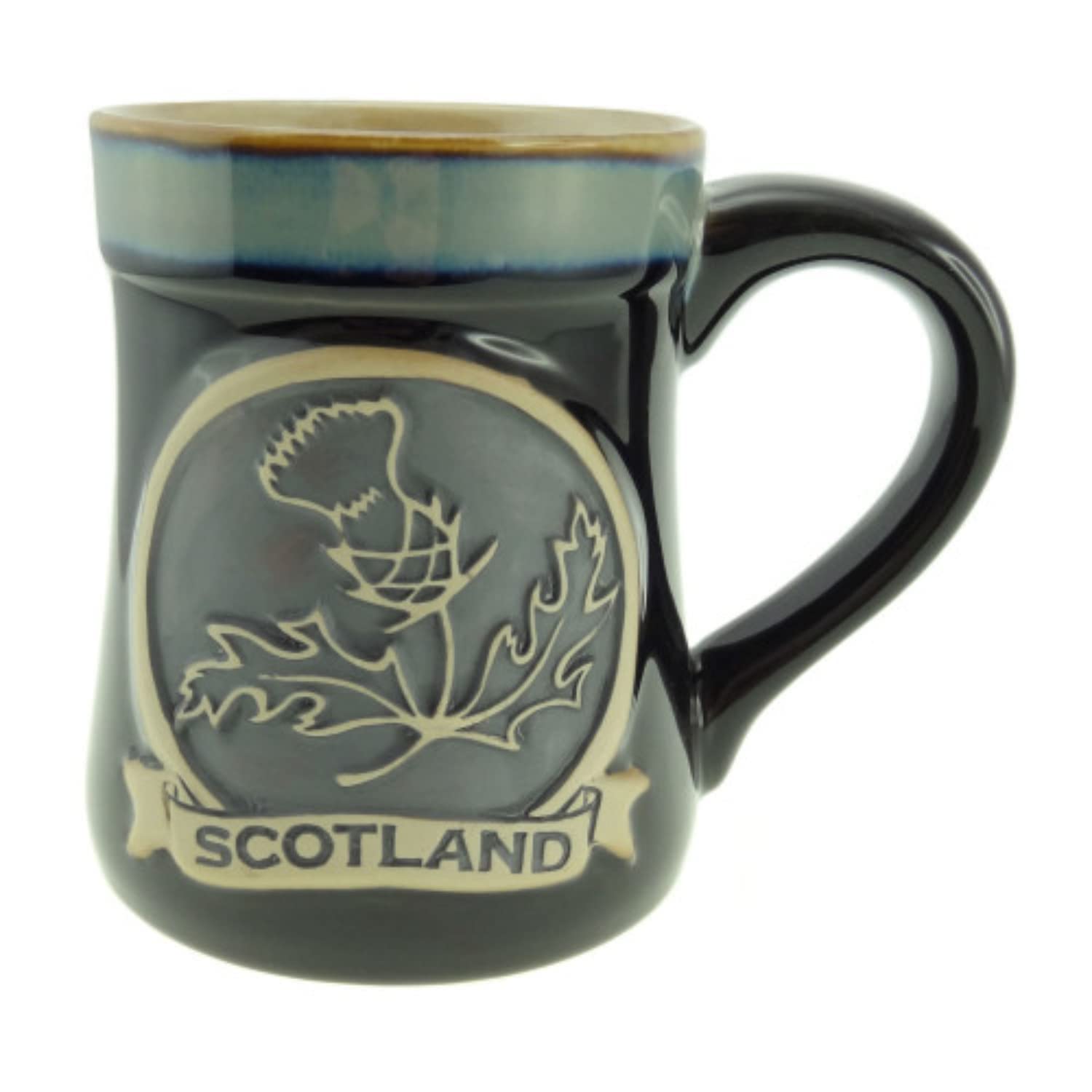 Stoneware Mug Scotland Pottery Mug for Coffe or Beer 16.9 oz(500 ml) (Thistle/Scotland - Black)