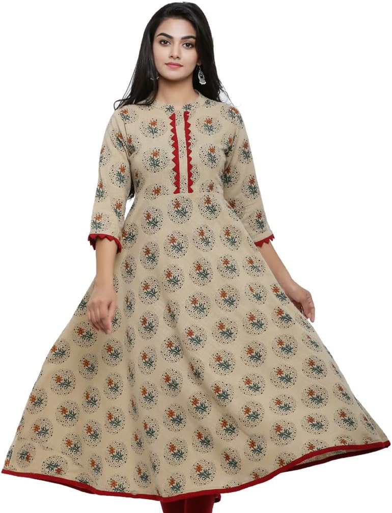 Yash Gallery Cotton Blend Printed Anarkali Kurta for Women's, Summer