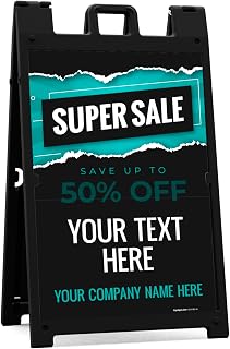 Custom Super Sale Sandwich Board/A Frame Sign Kit, Personalized Store Sign with Text Box and Two Panel Indoor/Outdoor Sign, 24x36 Inches, with A Frame Stand, Made in USA